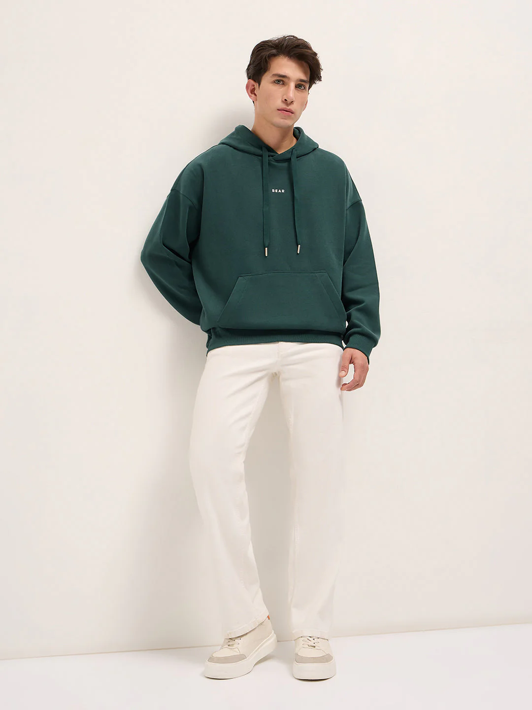 Men Green Solid Relax Fit Hoodie - Image 4