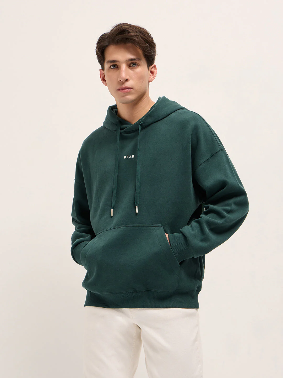Men Green Solid Relax Fit Hoodie - Image 5
