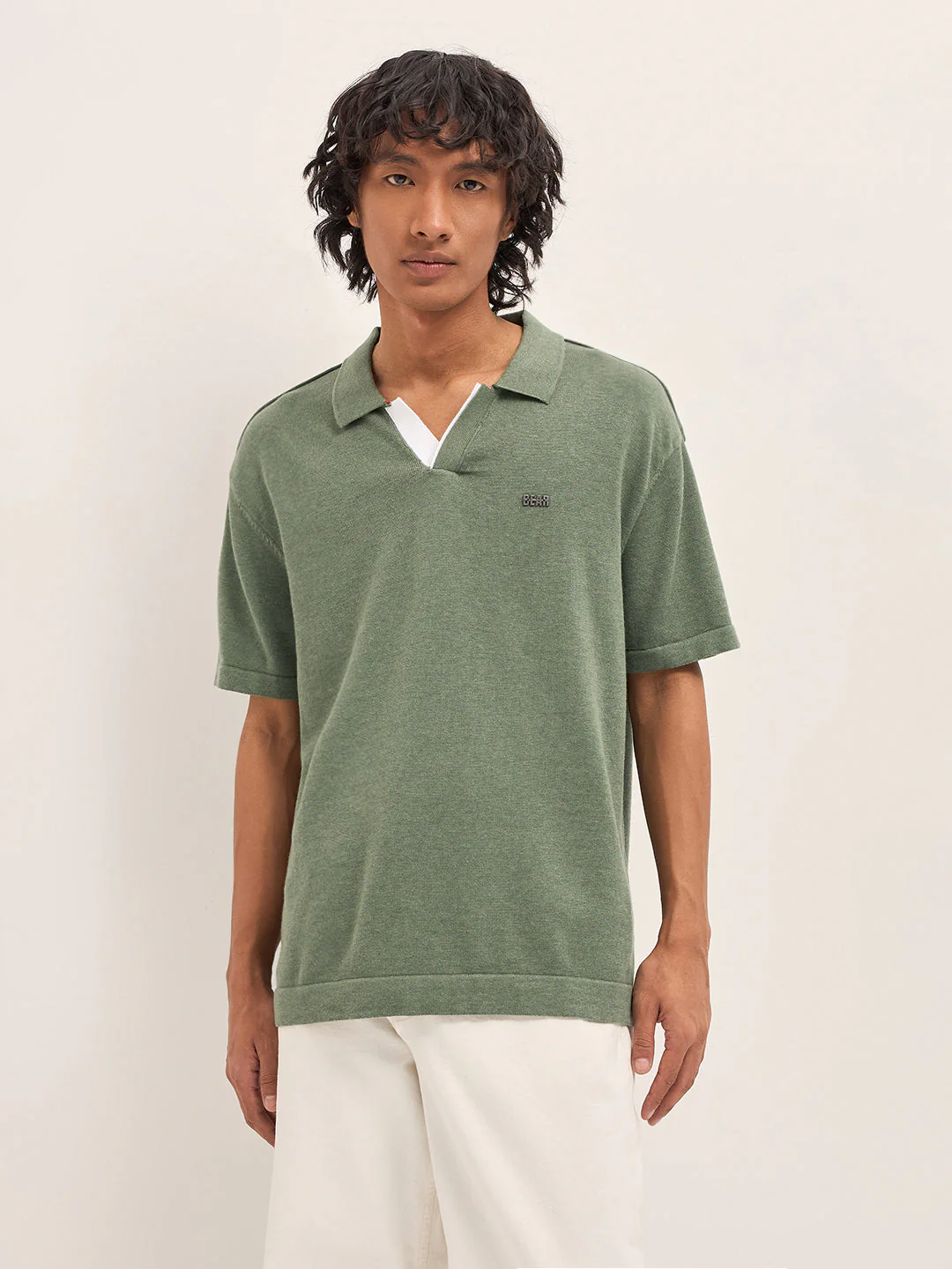 Men Green Solid Relaxed Fit Polo - Image 6