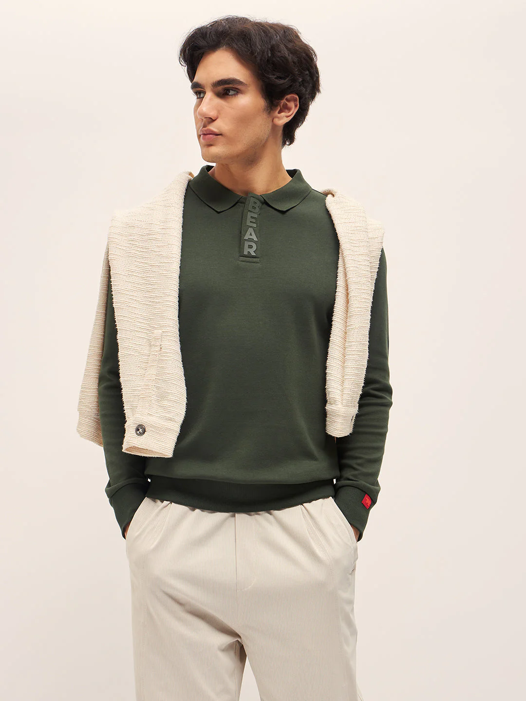 Men Green Solid Slim Fit Polo Collar T-shirt