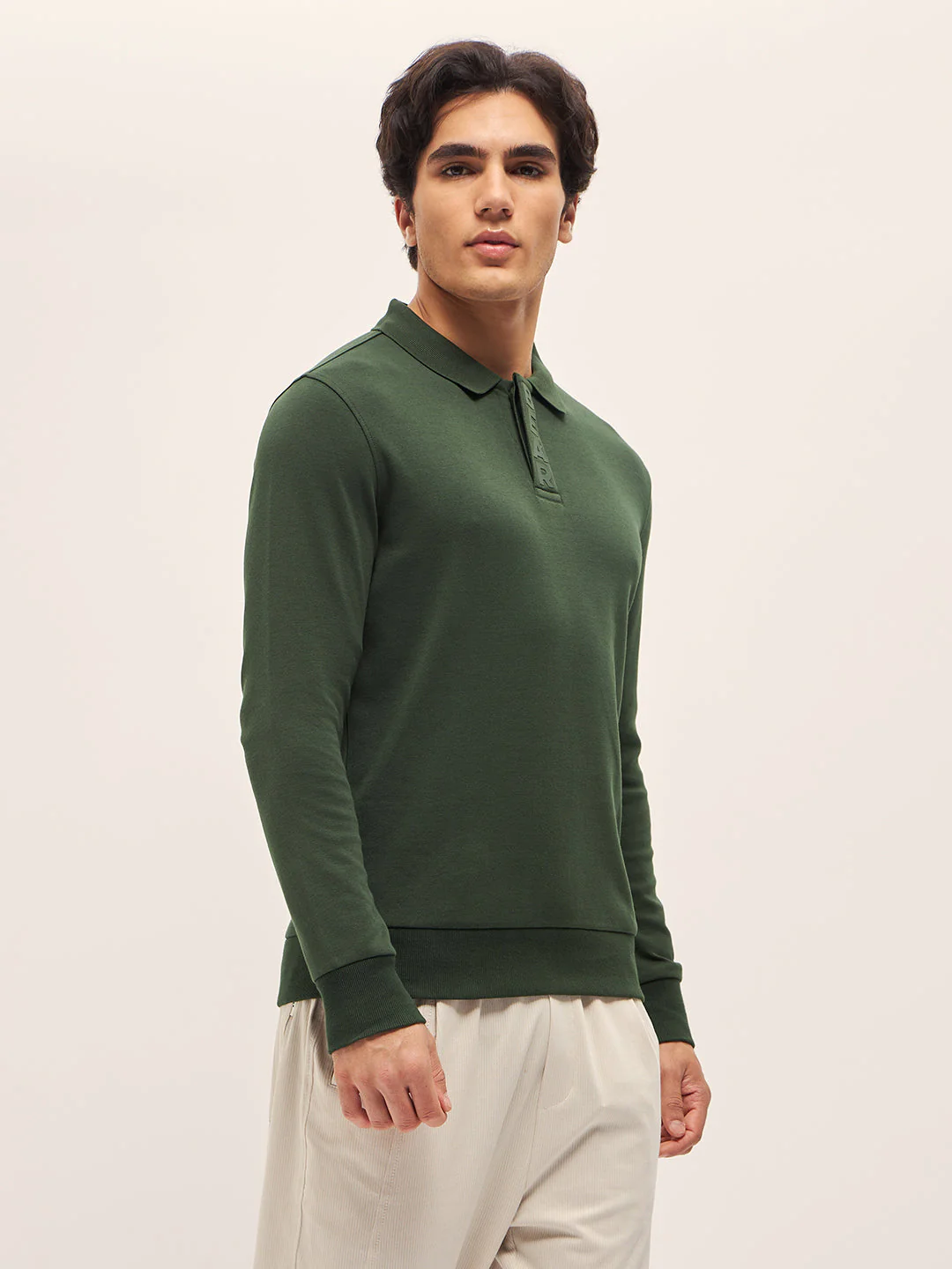 Men Green Solid Slim Fit Polo Collar T-shirt - Image 3
