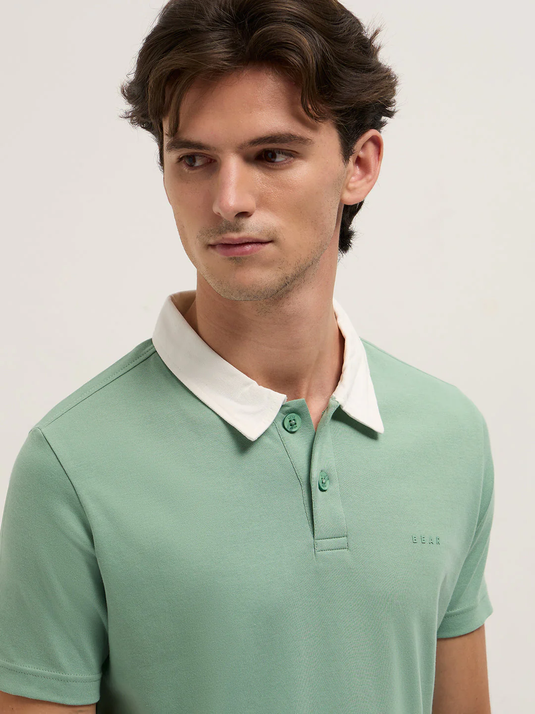 Men Green Solid Slim Fit Polo - Image 5