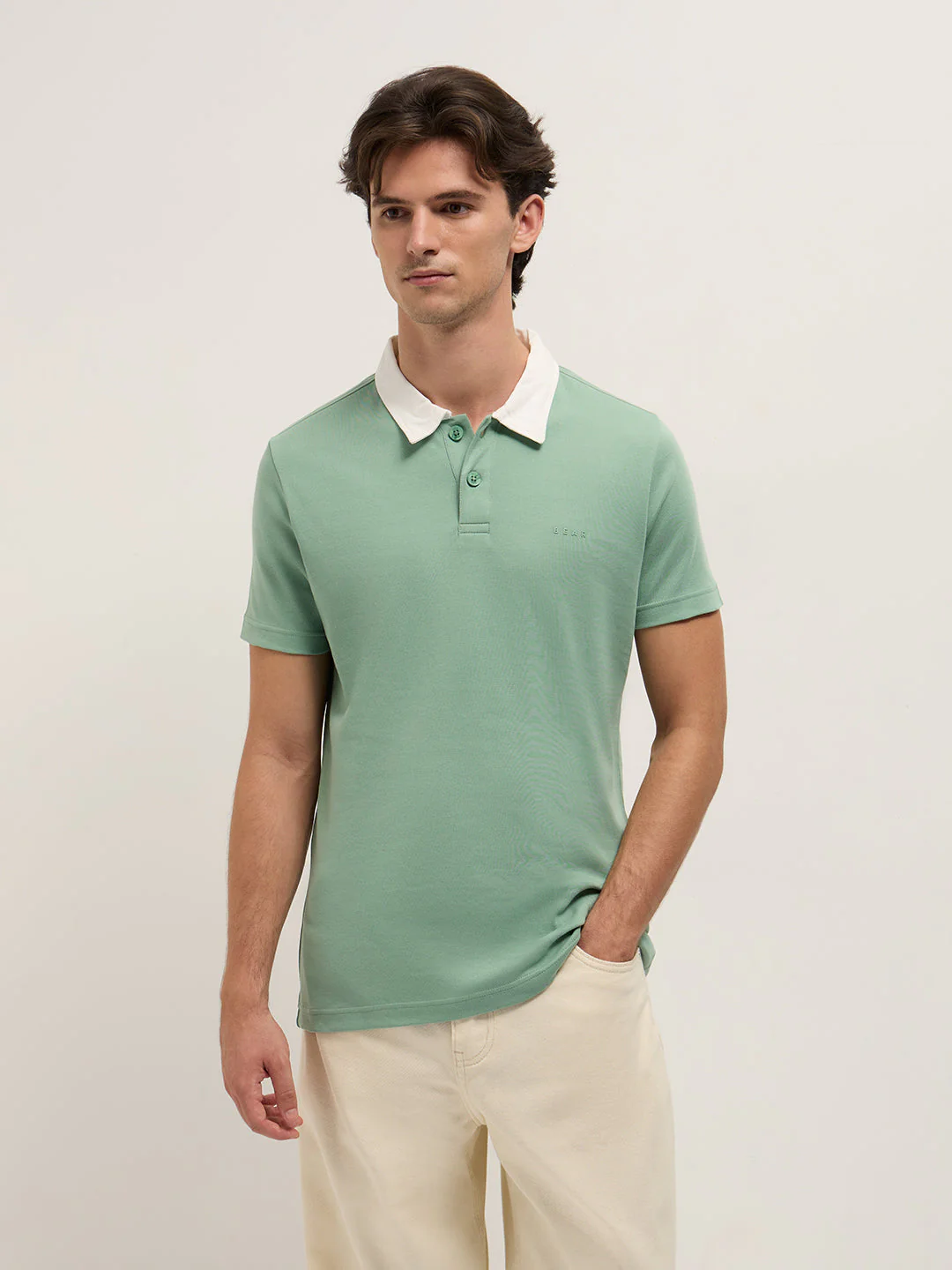 Men Green Solid Slim Fit Polo - Image 6