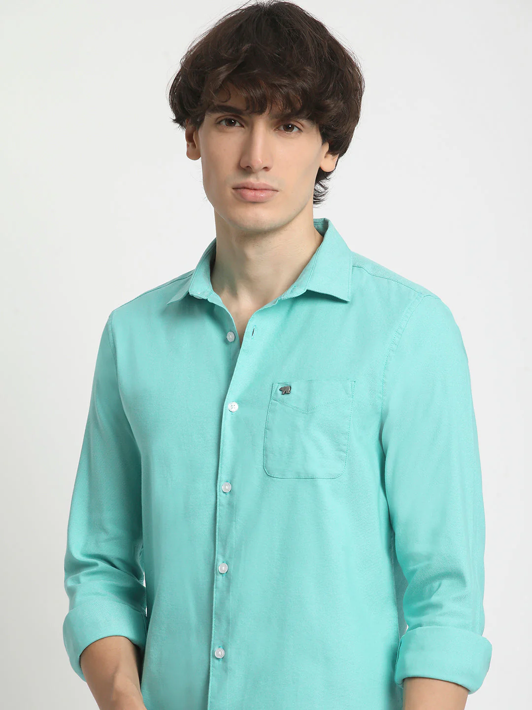 Men Green Solid Spread Collar Shirt