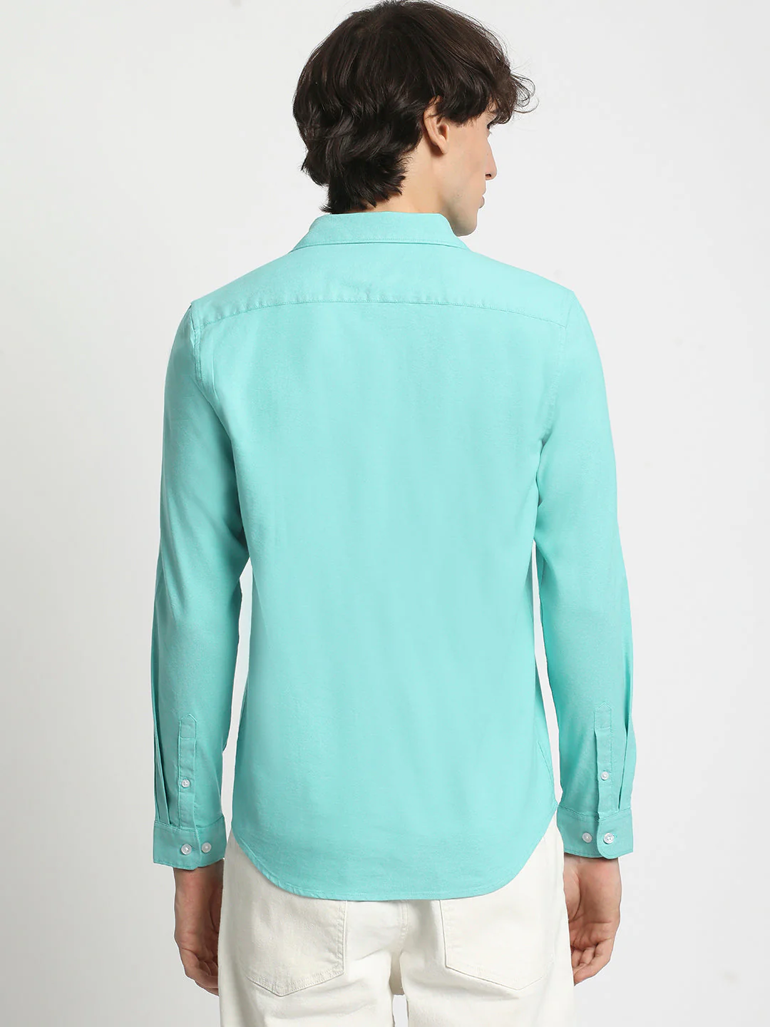 Men Green Solid Spread Collar Shirt - Image 4