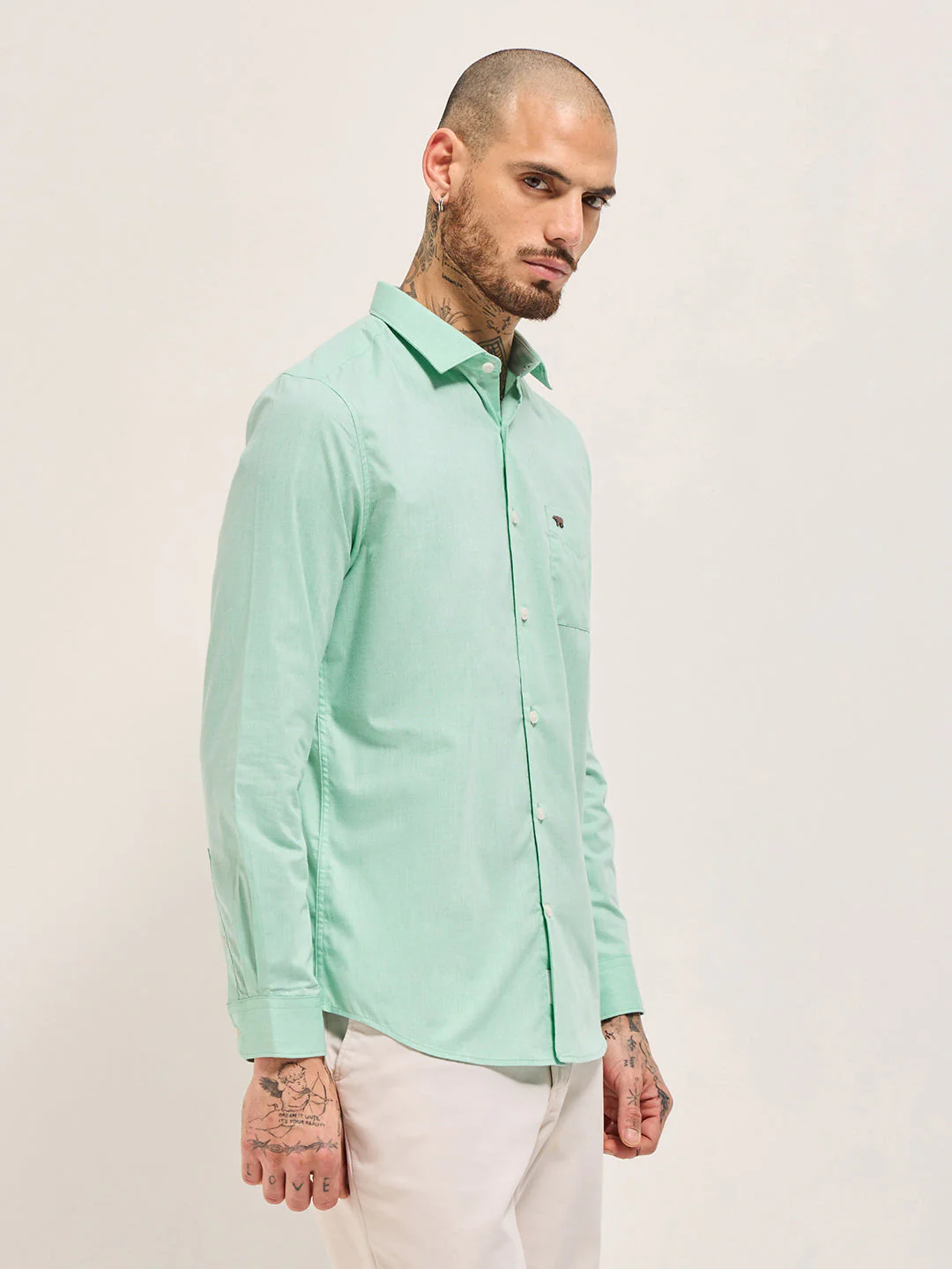 Men Green Solid Tailored Fit Polyester Blend Formal Shirt - Image 3