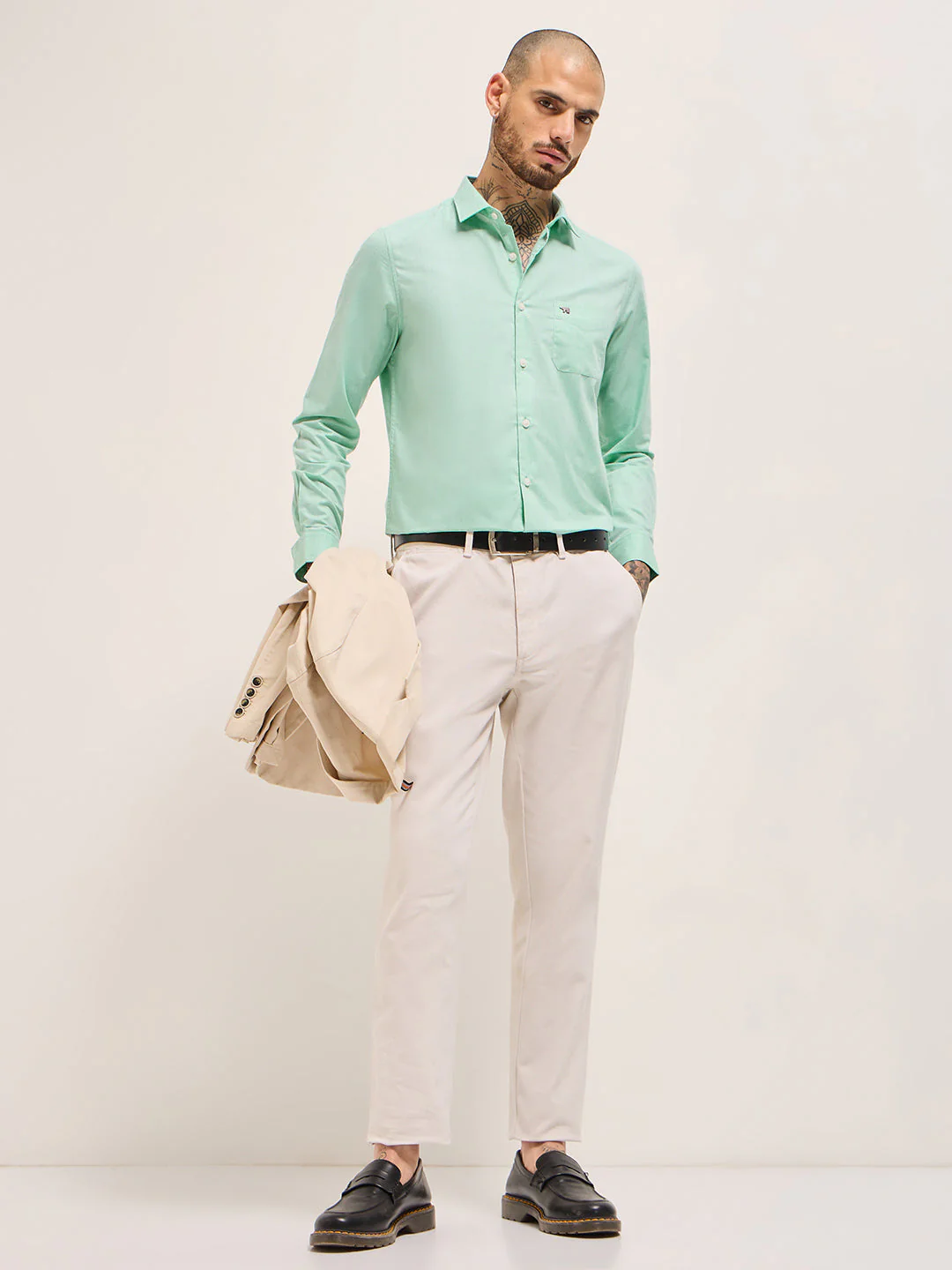 Men Green Solid Tailored Fit Polyester Blend Formal Shirt - Image 4