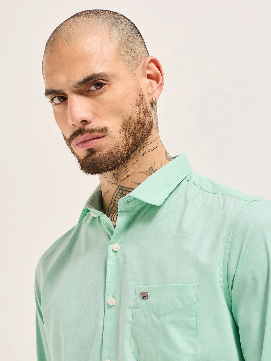 Men Green Solid Tailored Fit Polyester Blend Formal Shirt - Image 5