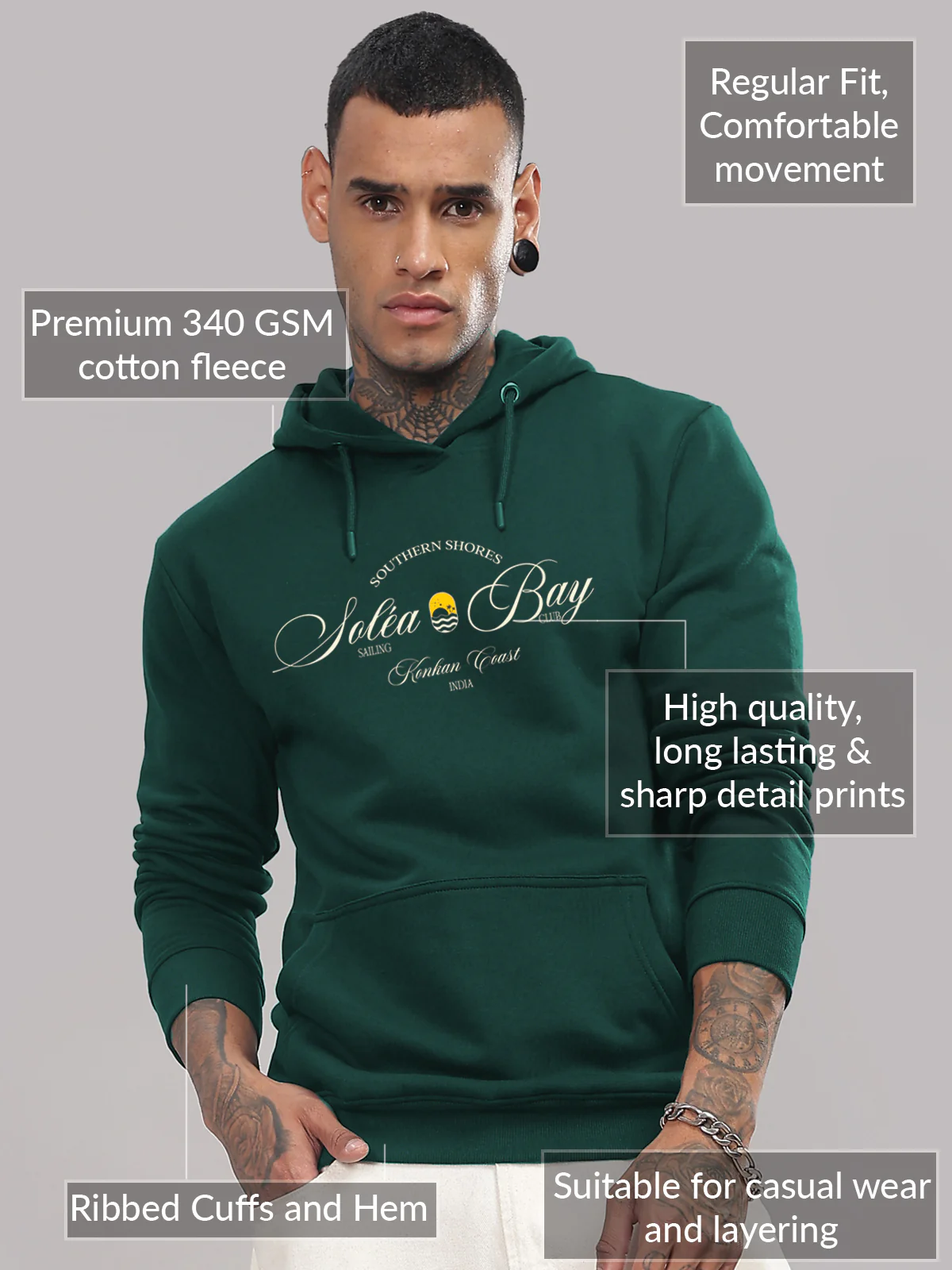 Men Green Printed Hoodie - Image 3
