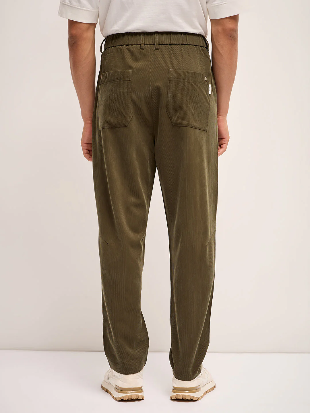 Men Green Stripe Regular Fit Mid-Rise Casual Pant - Image 2