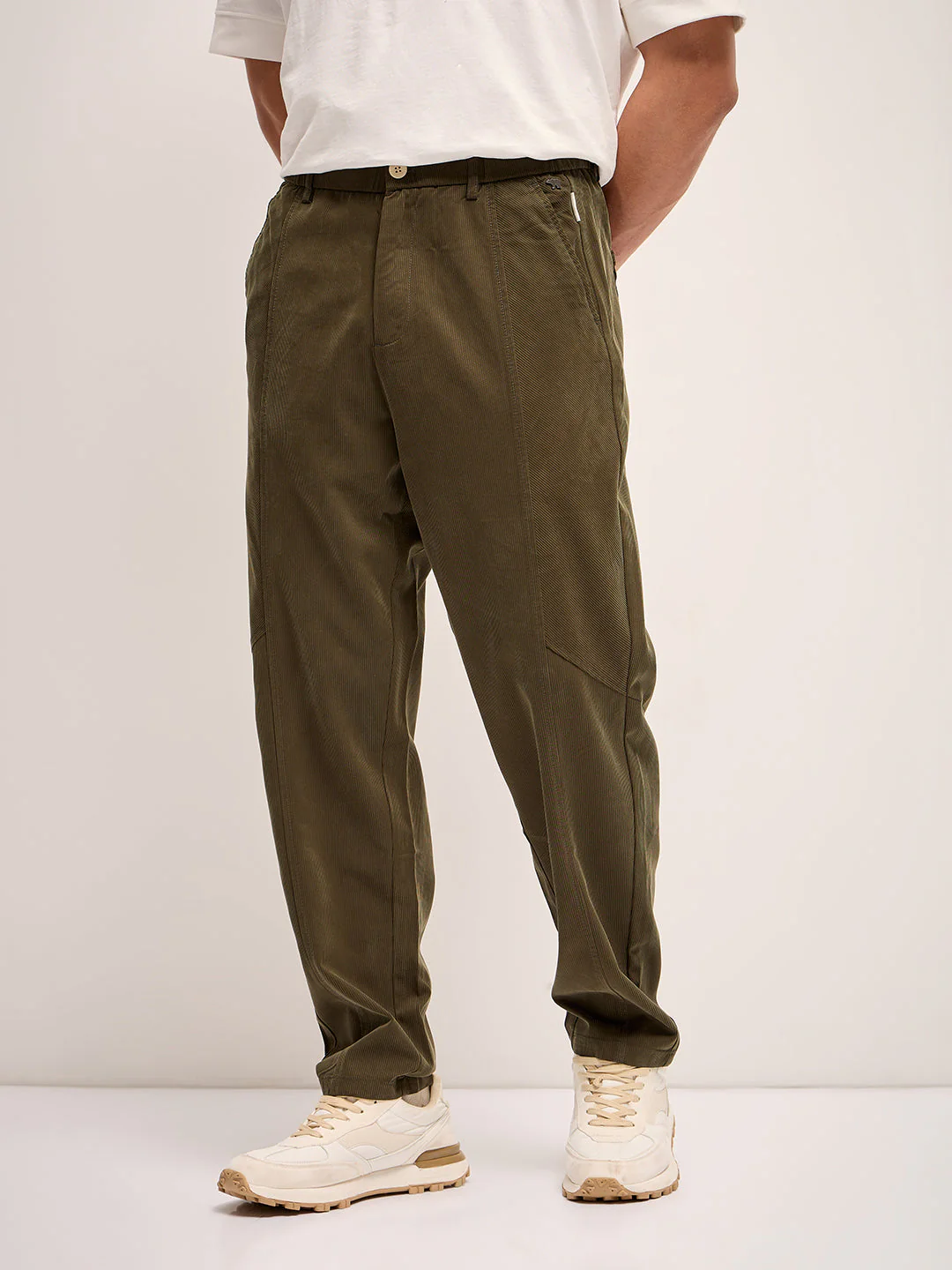Men Green Stripe Regular Fit Mid-Rise Casual Pant - Image 7