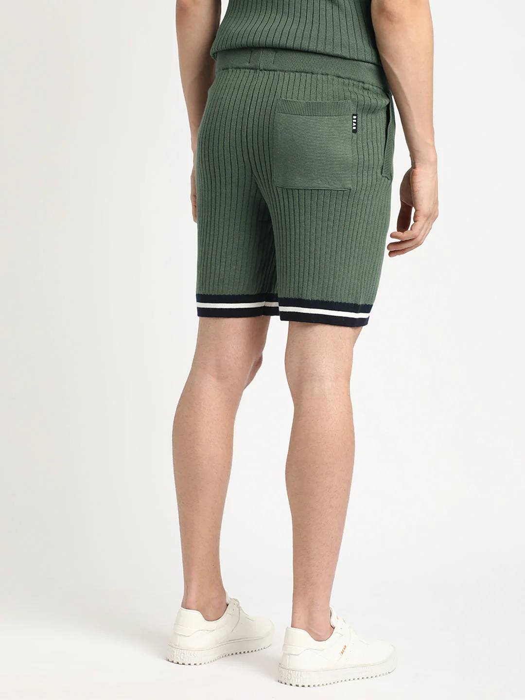 Men Green Striped Regular Fit Cotton Shorts | The Bear House - Image 3