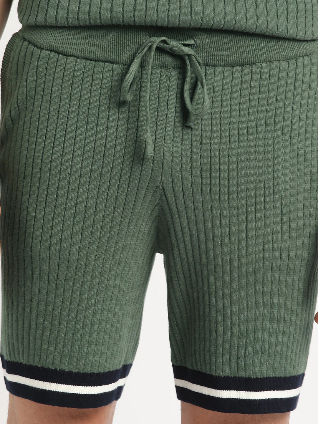 Men Green Striped Regular Fit Cotton Shorts | The Bear House - Image 4
