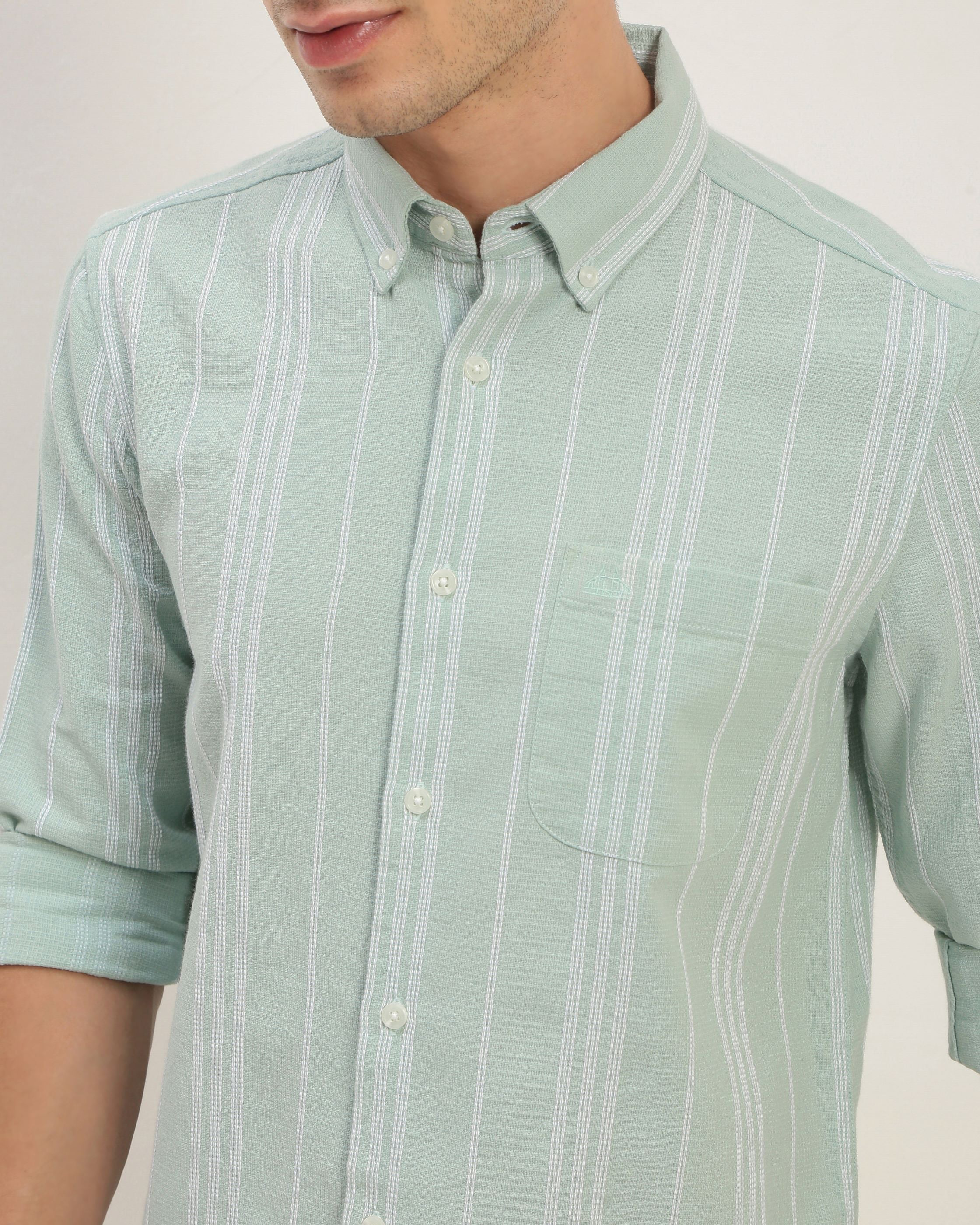 Men Green Striped Shirt - Image 3
