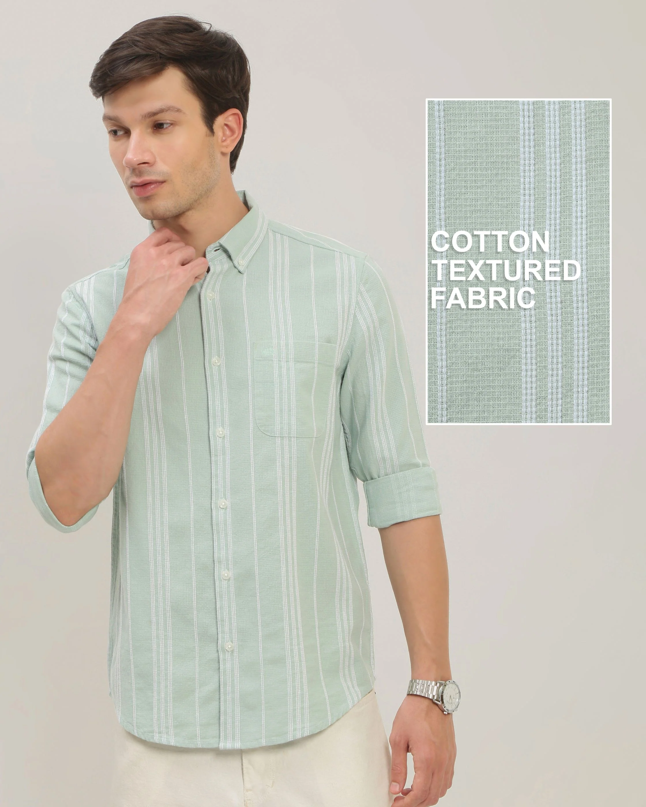 Men Green Striped Shirt - Image 6
