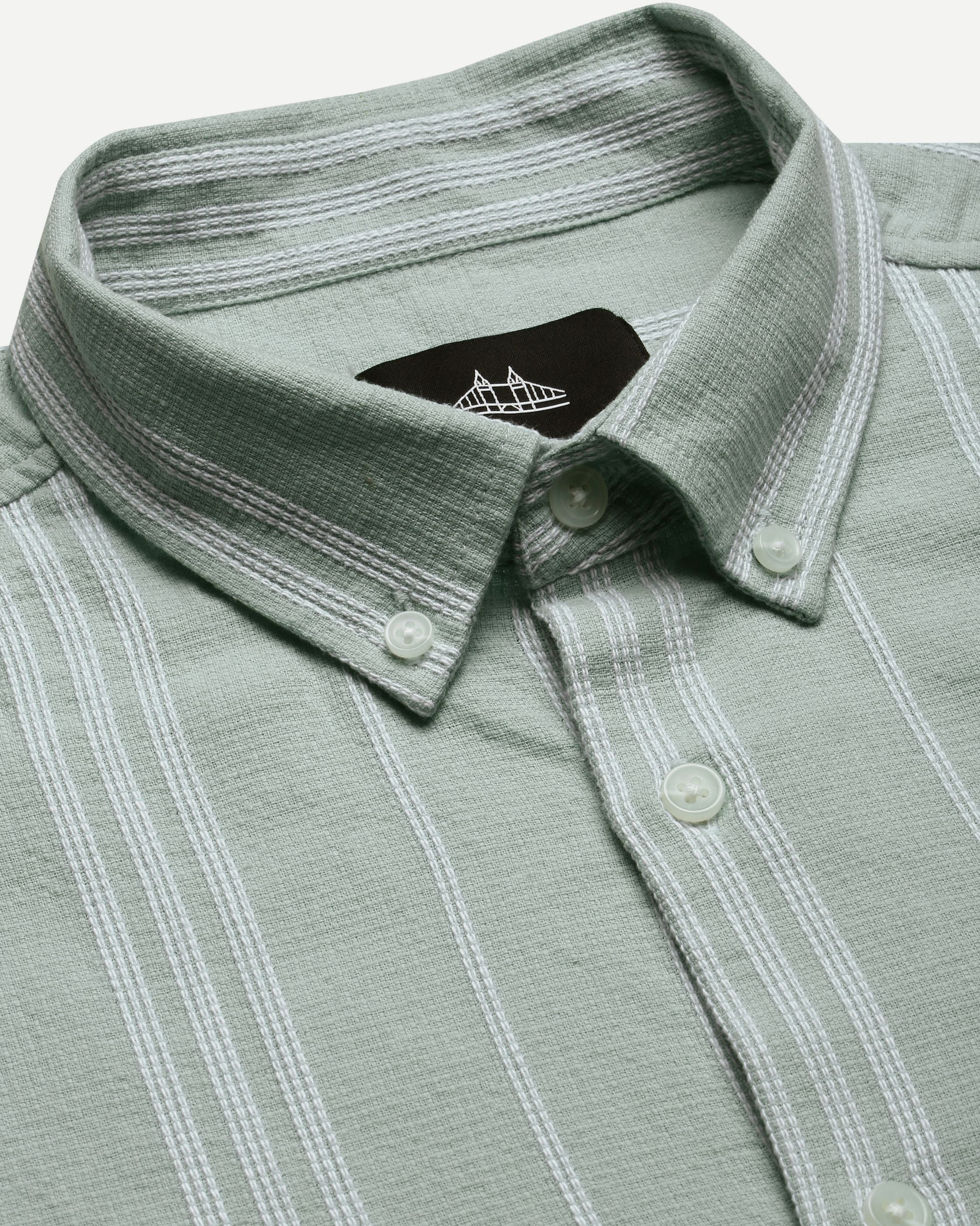 Men Green Striped Shirt - Image 7