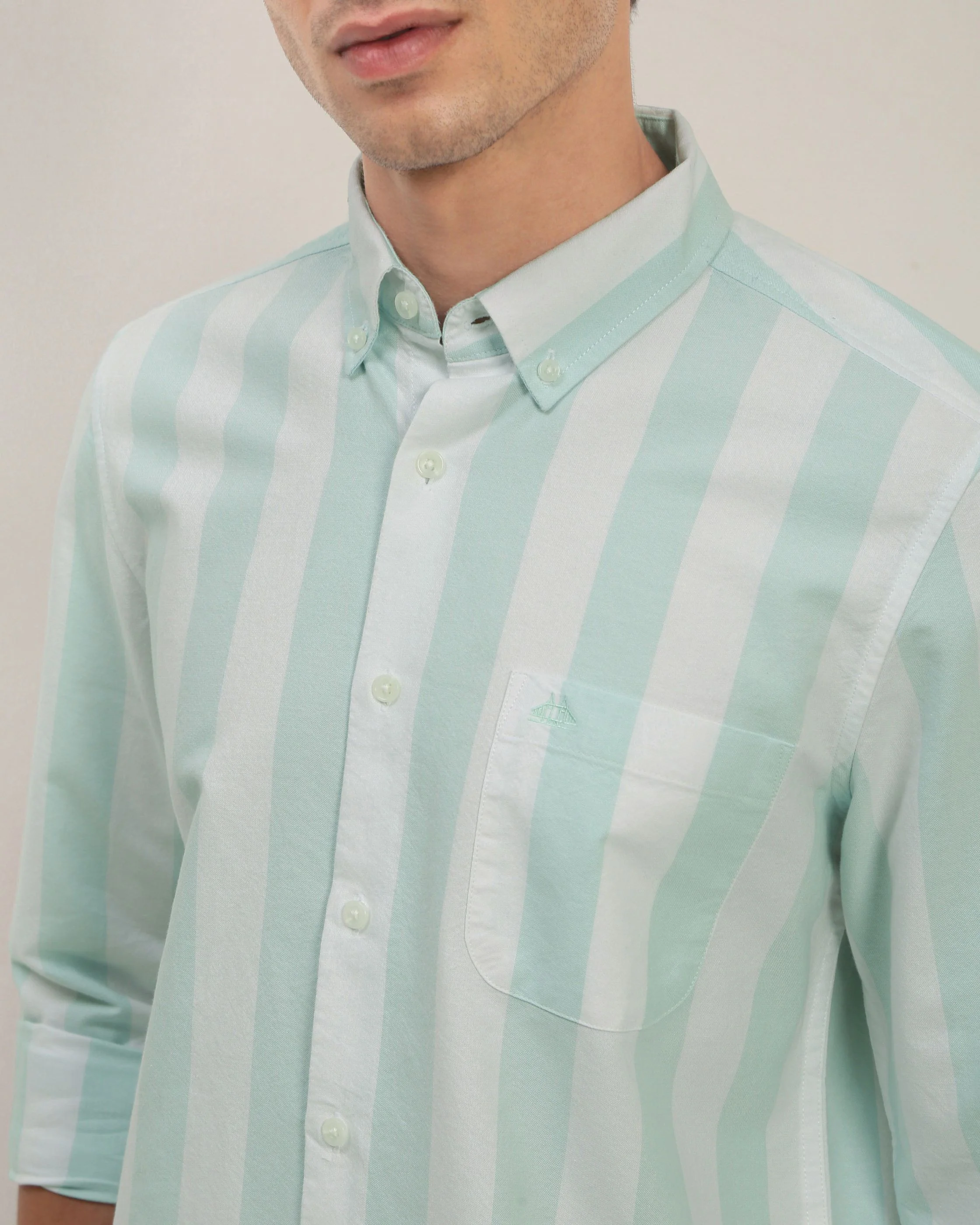 Men Green Striped Shirt - Image 3
