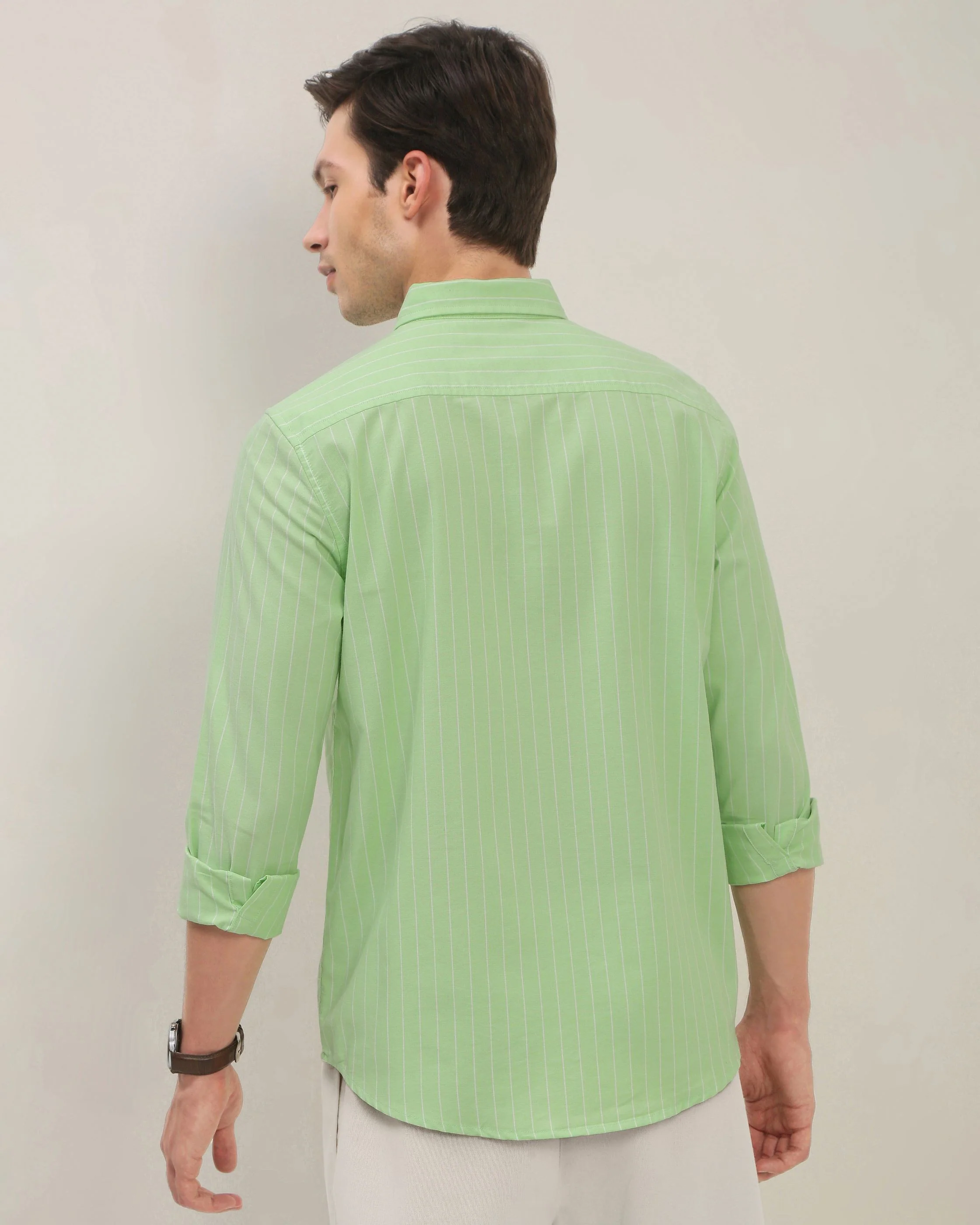 Men Green Striped Shirt - Image 3