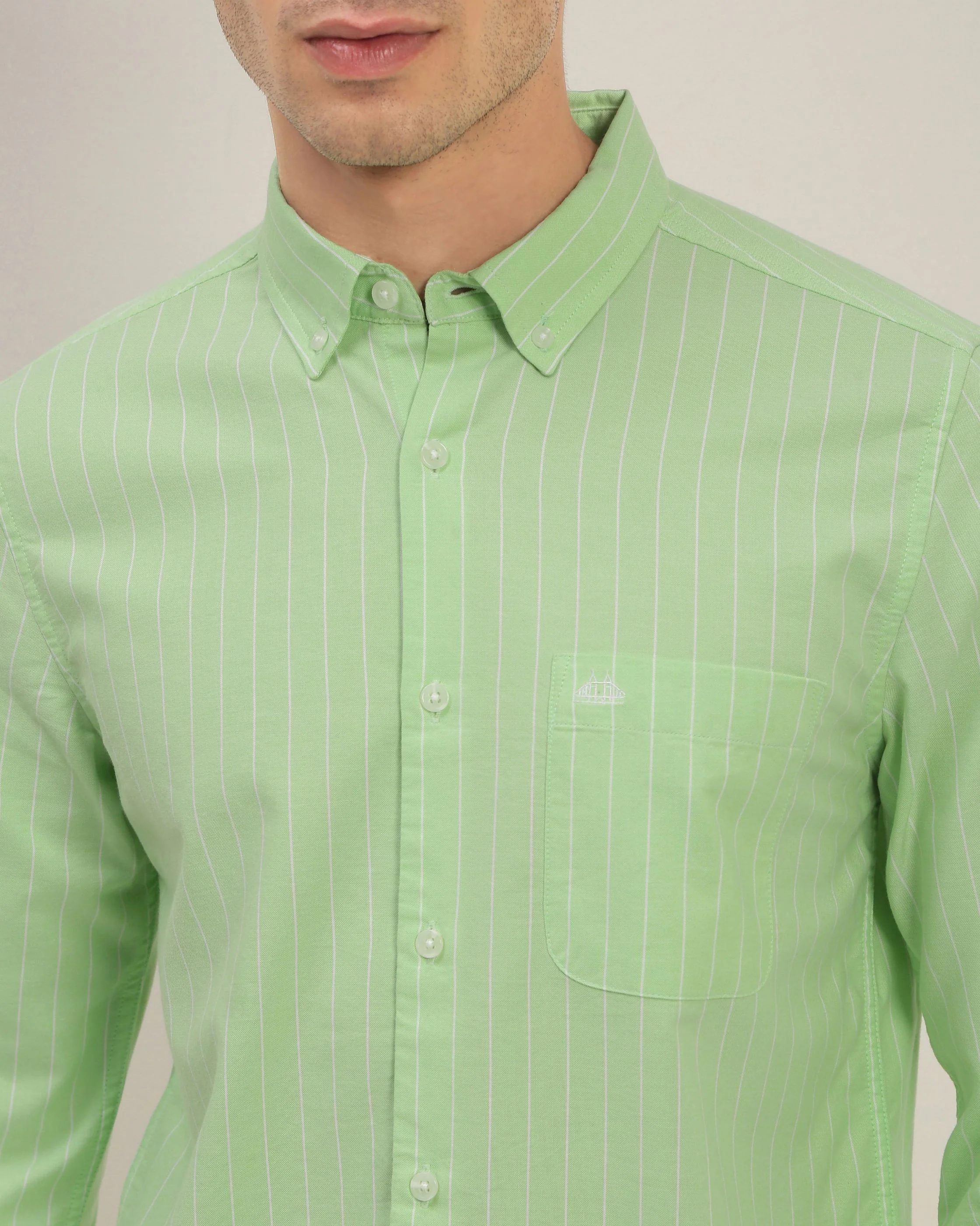 Men Green Striped Shirt - Image 4