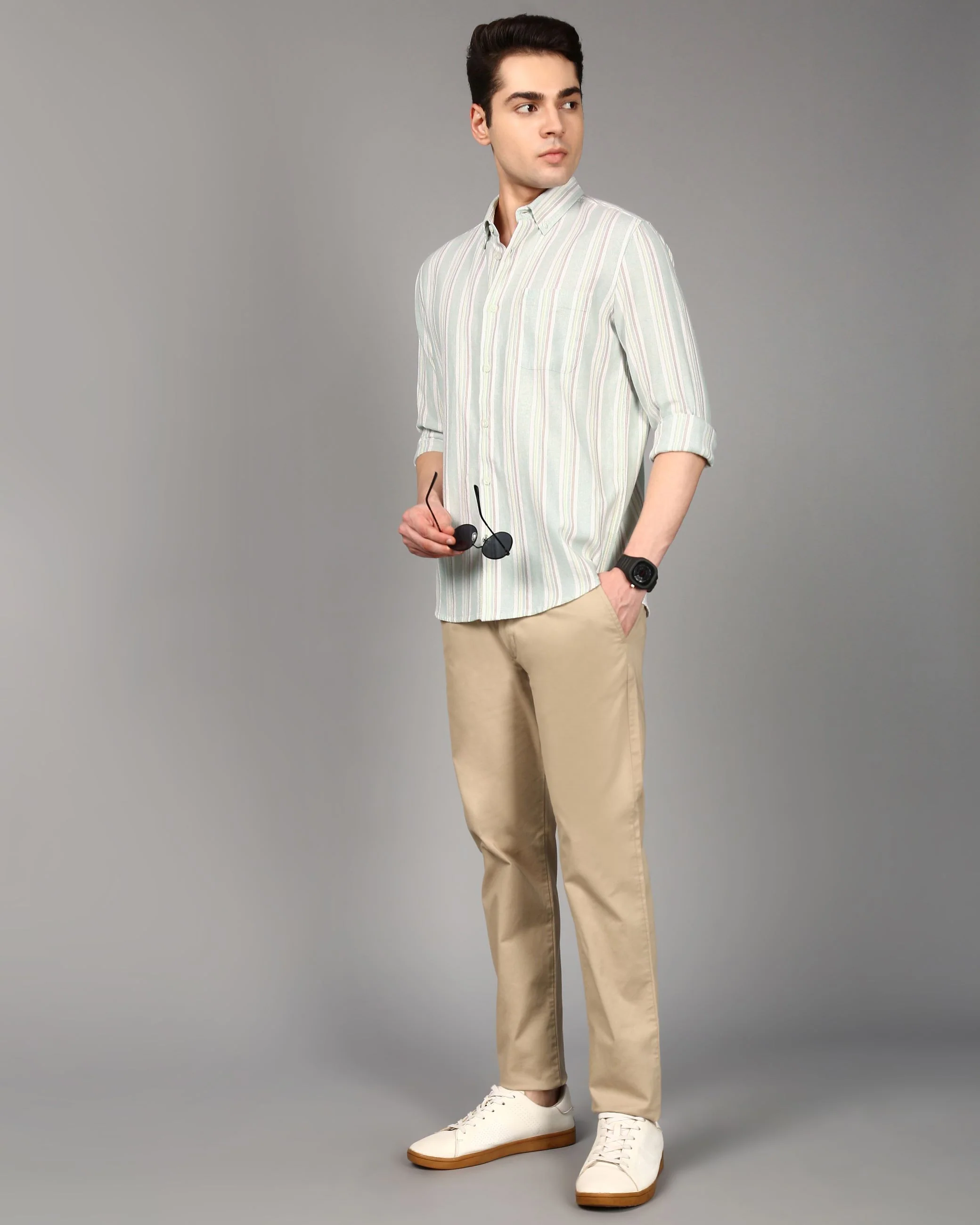 Men Green Striped Shirt