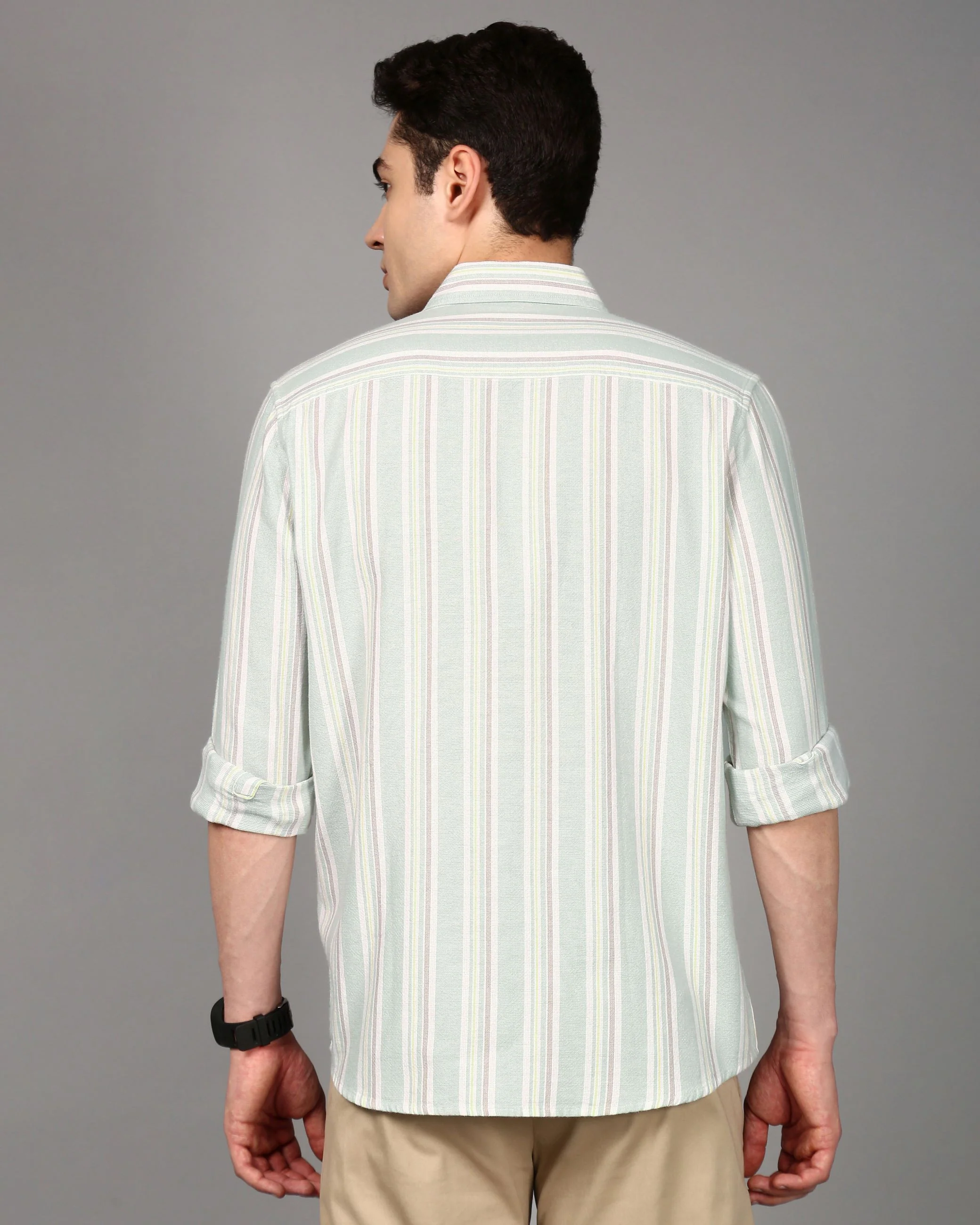 Men Green Striped Shirt - Image 3