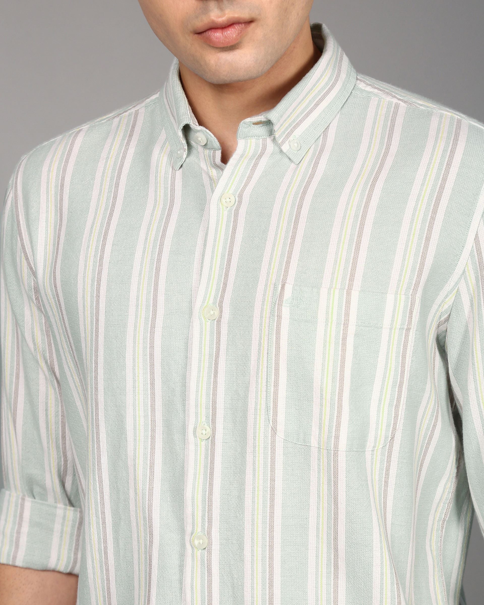 Men Green Striped Shirt - Image 4