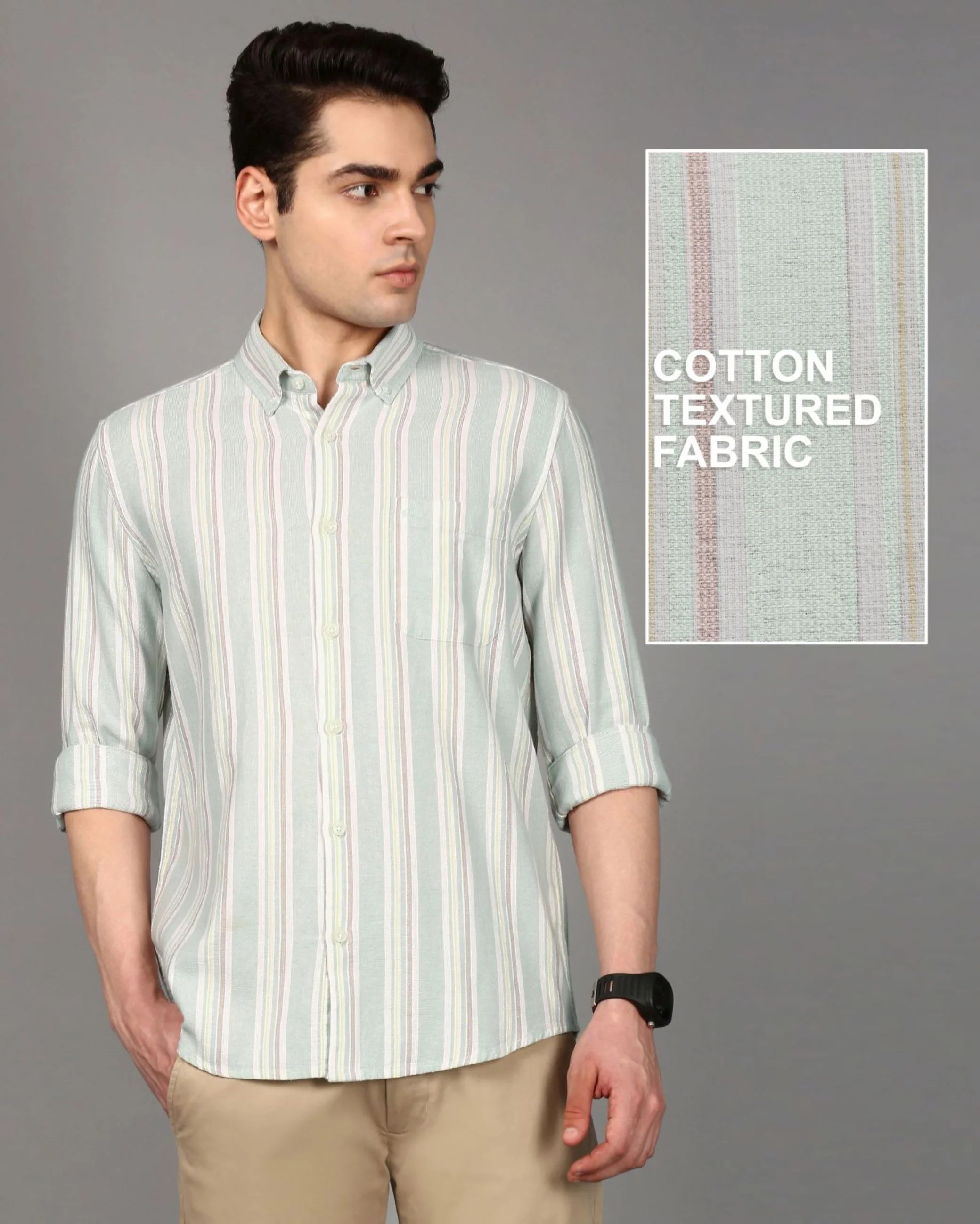 Men Green Striped Shirt - Image 6