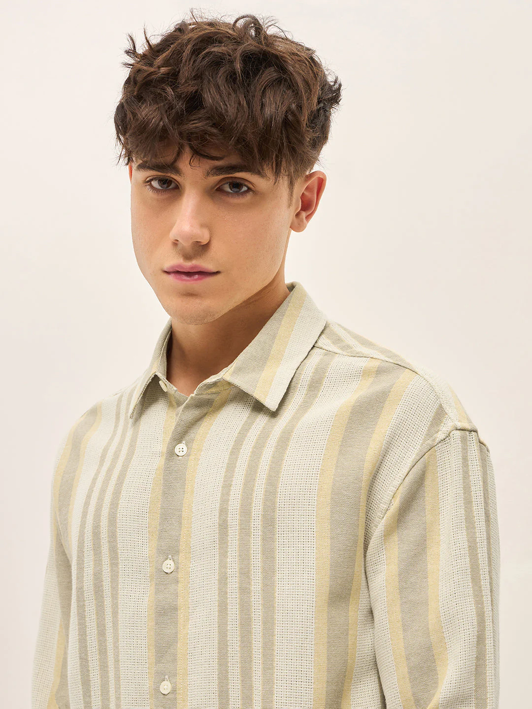 Men Green Stripes Slim Fit Casual Shirt - Image 5