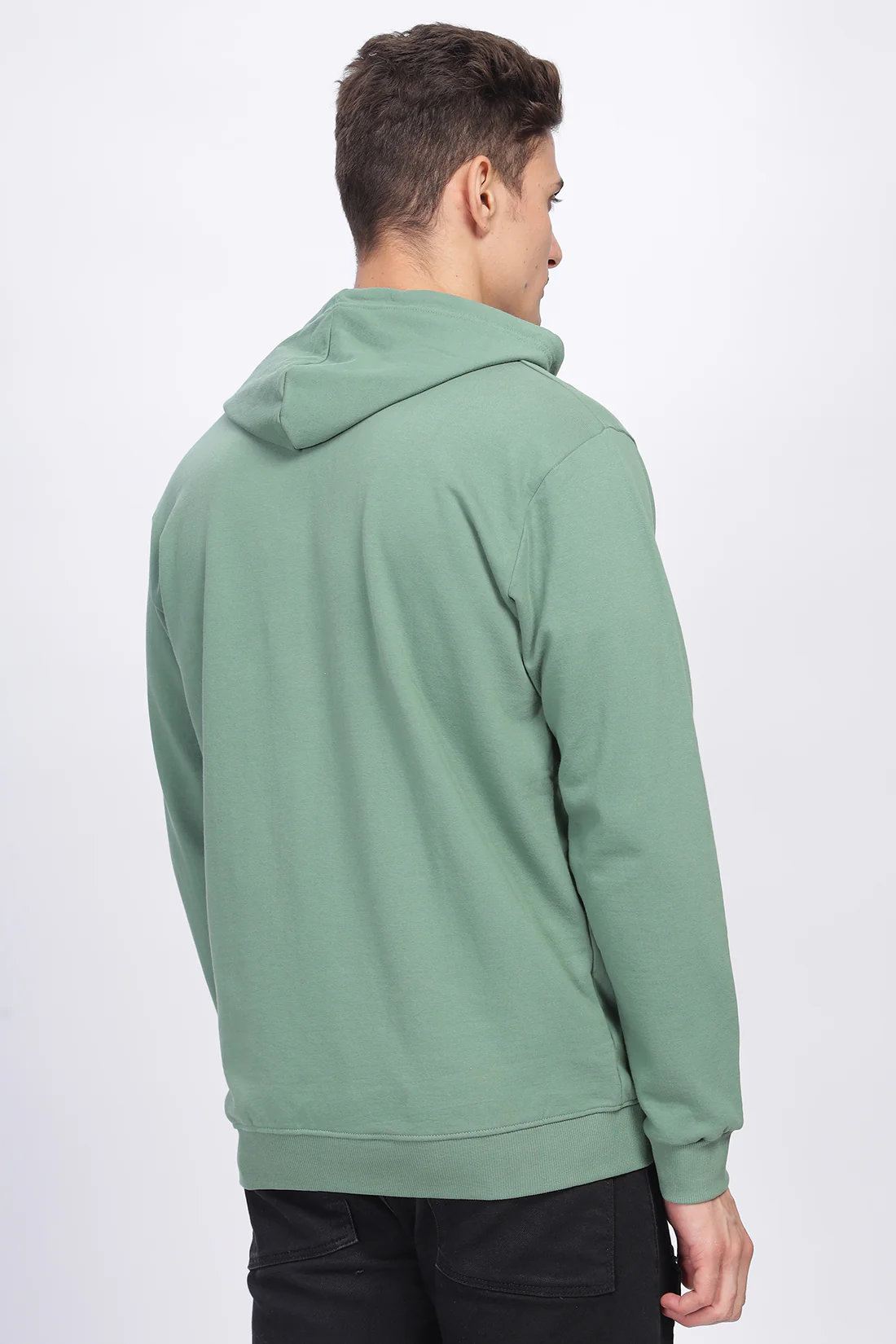 Men Green Sweatshirt With Zipper Hoodies - Image 2