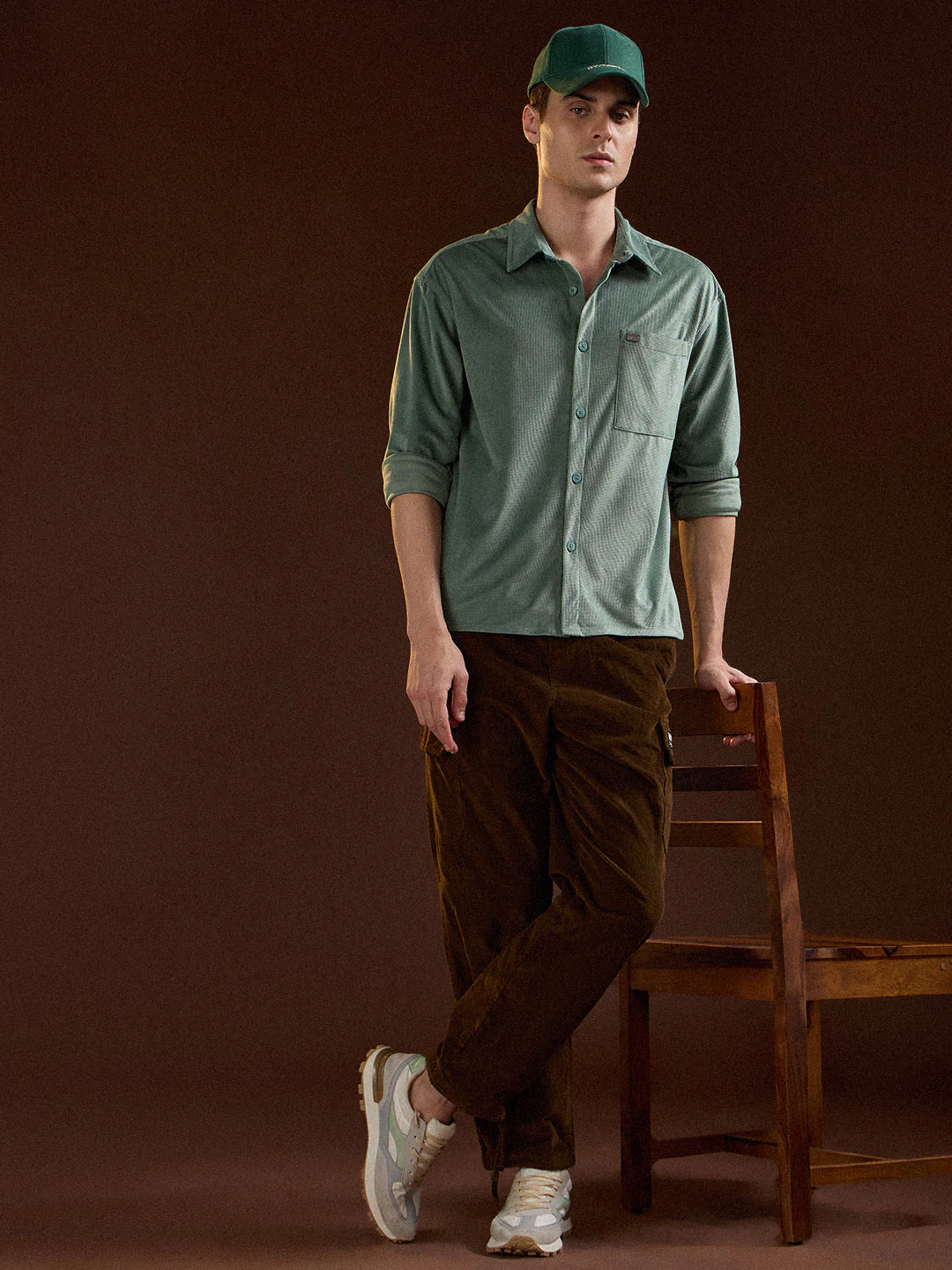 Men Green Texture Pattern Relaxed Fit Overshirt - Image 4