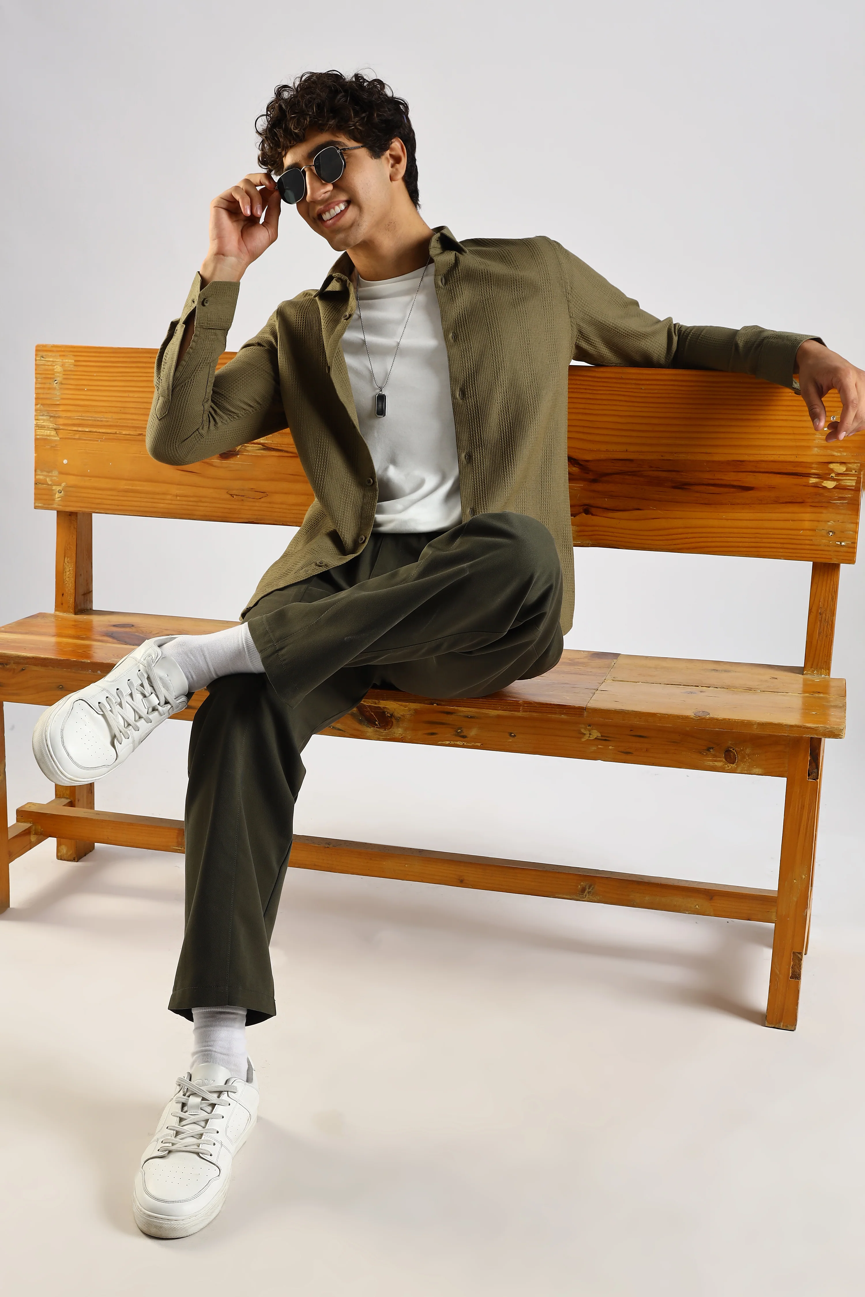 Men Green Textured Cotton Shirt - Image 6