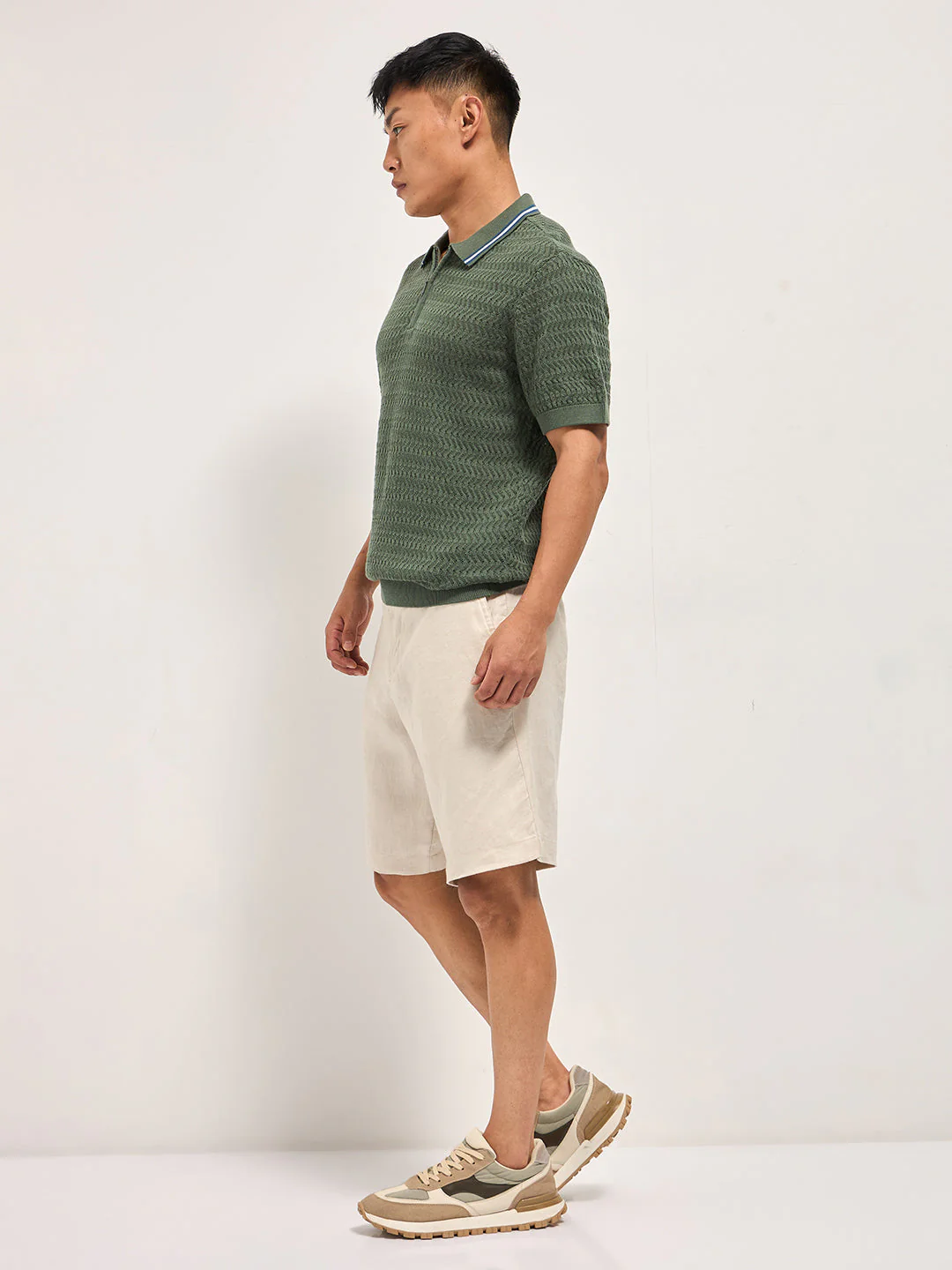 Men Green Textured Knit Design Regular Fit Polo - Image 3