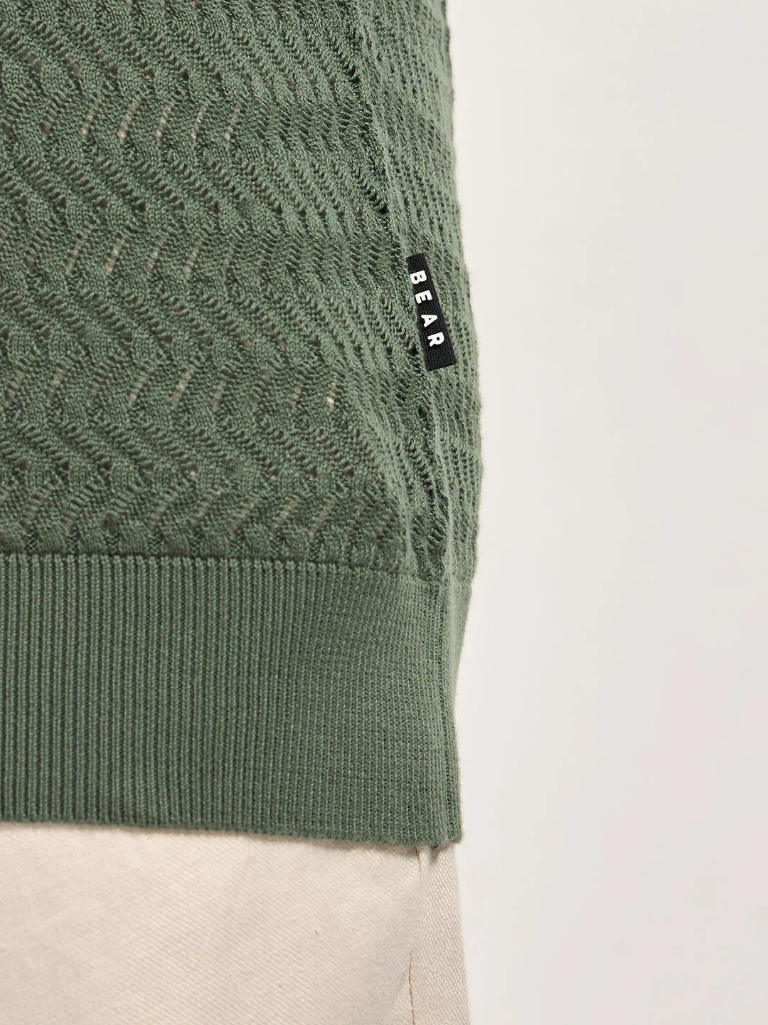 Men Green Textured Knit Design Regular Fit Polo - Image 6