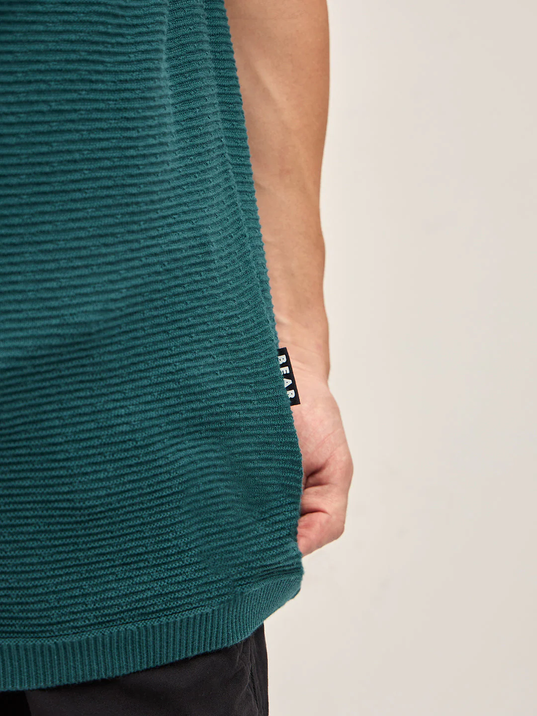 Men Green Textured Knit Regular Fit Polo T-shirt - Image 6