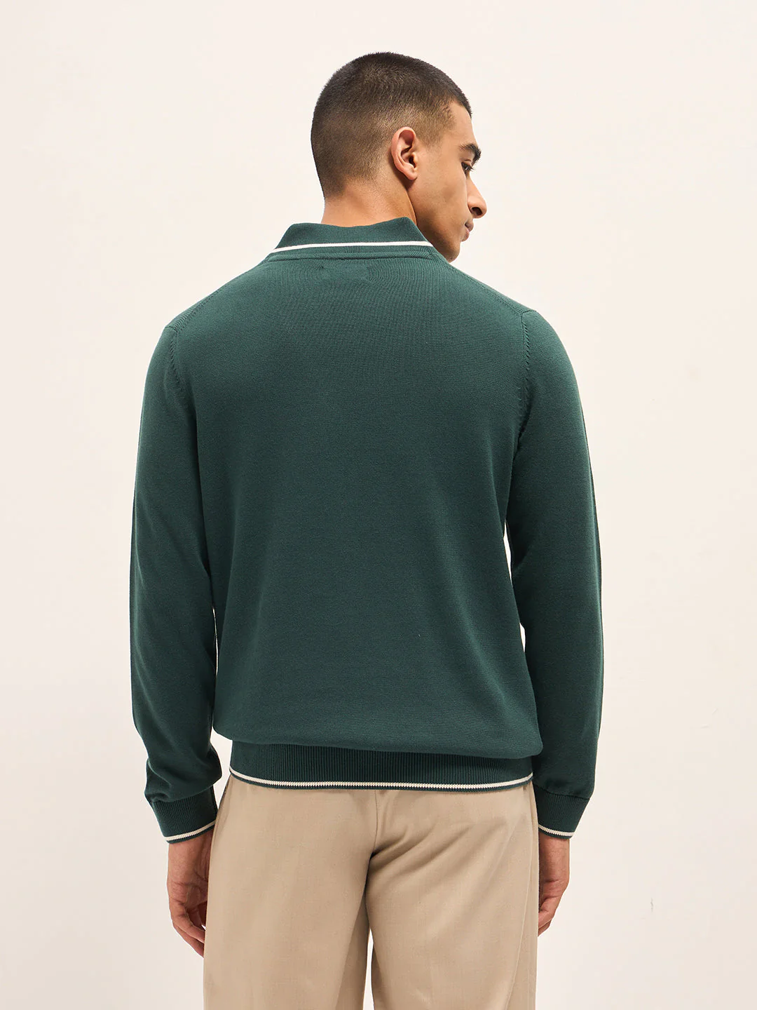 Men Green Textured Slim Fit Full Sleeve T-shirt - Image 2