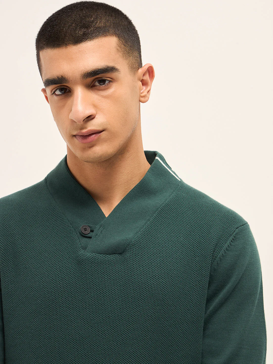 Men Green Textured Slim Fit Full Sleeve T-shirt - Image 5