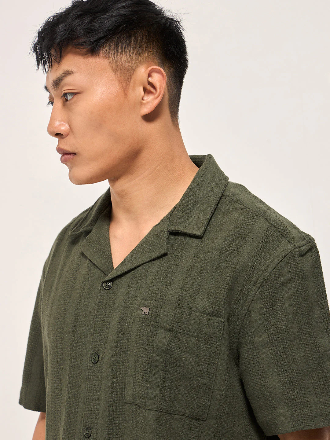 Men Green Textured Striped Regular Fit Casual Shirt - Image 5