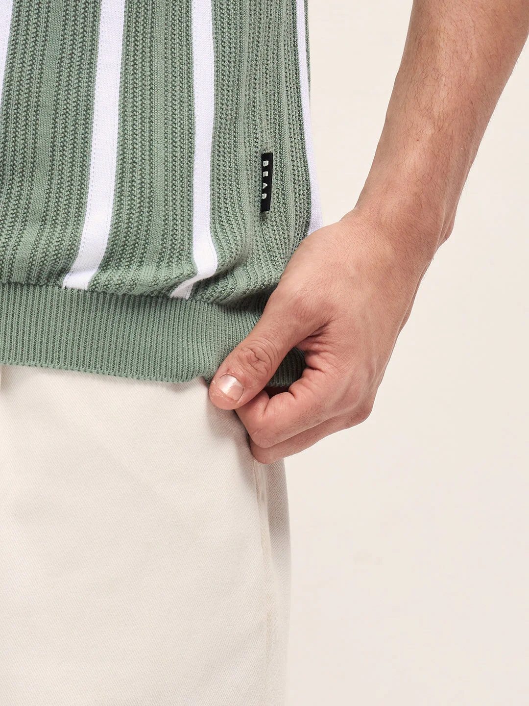 Men Green Textured Vertical Stripes Regular Fit Polo - Image 6