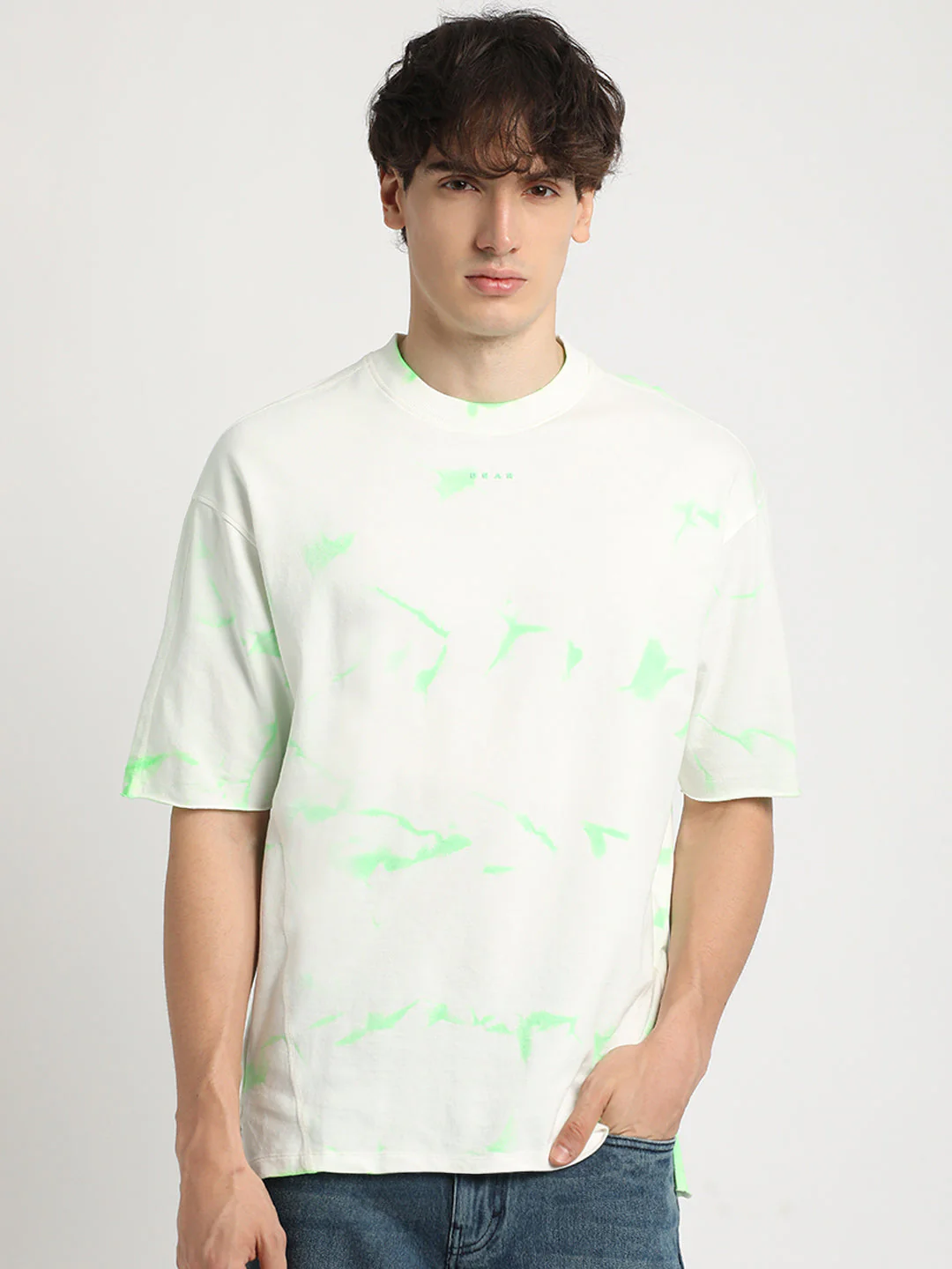 Men Green Tie and Dye Oversized Fit Round Neck T-shirt - Image 2