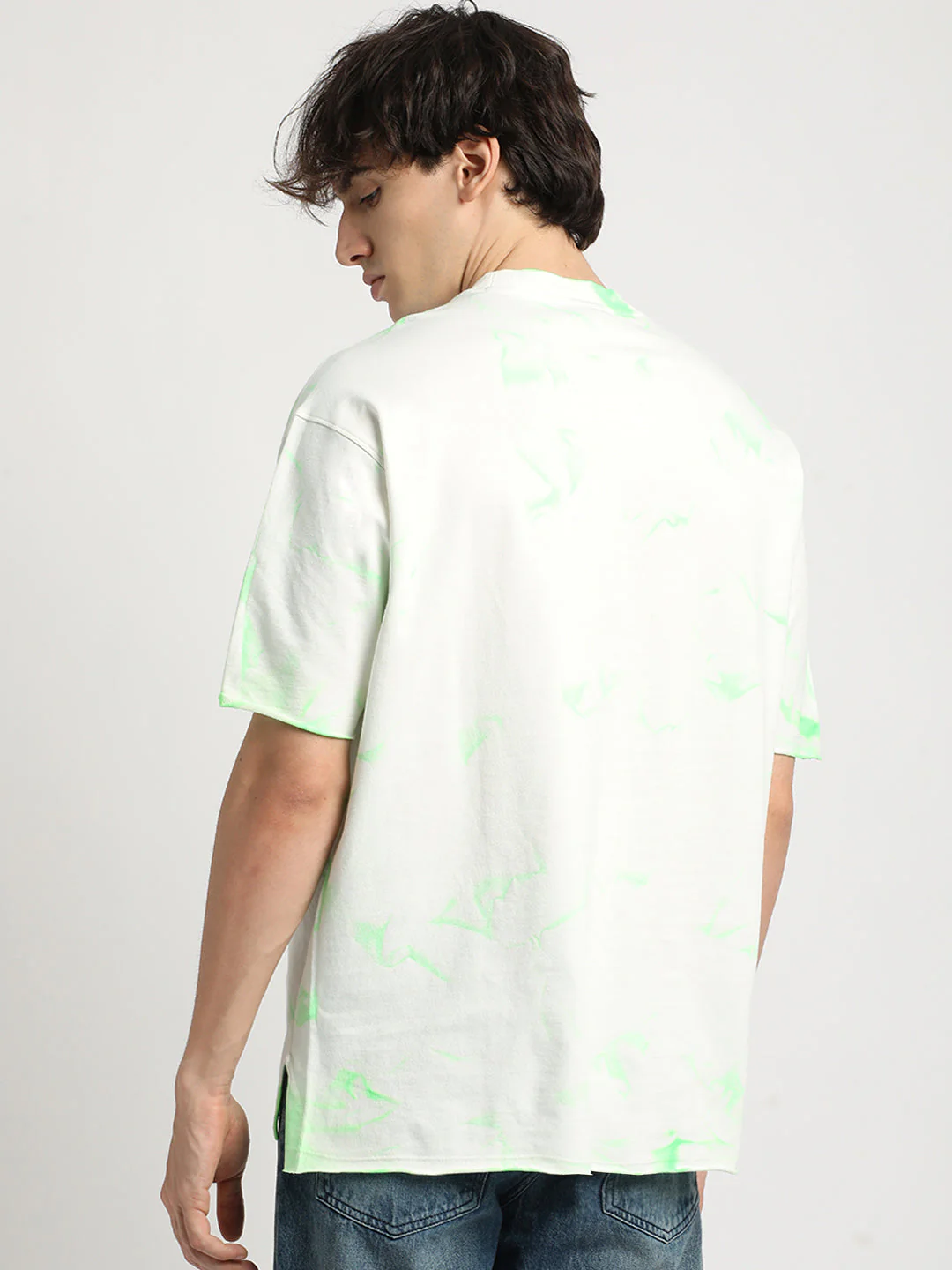 Men Green Tie and Dye Oversized Fit Round Neck T-shirt - Image 4