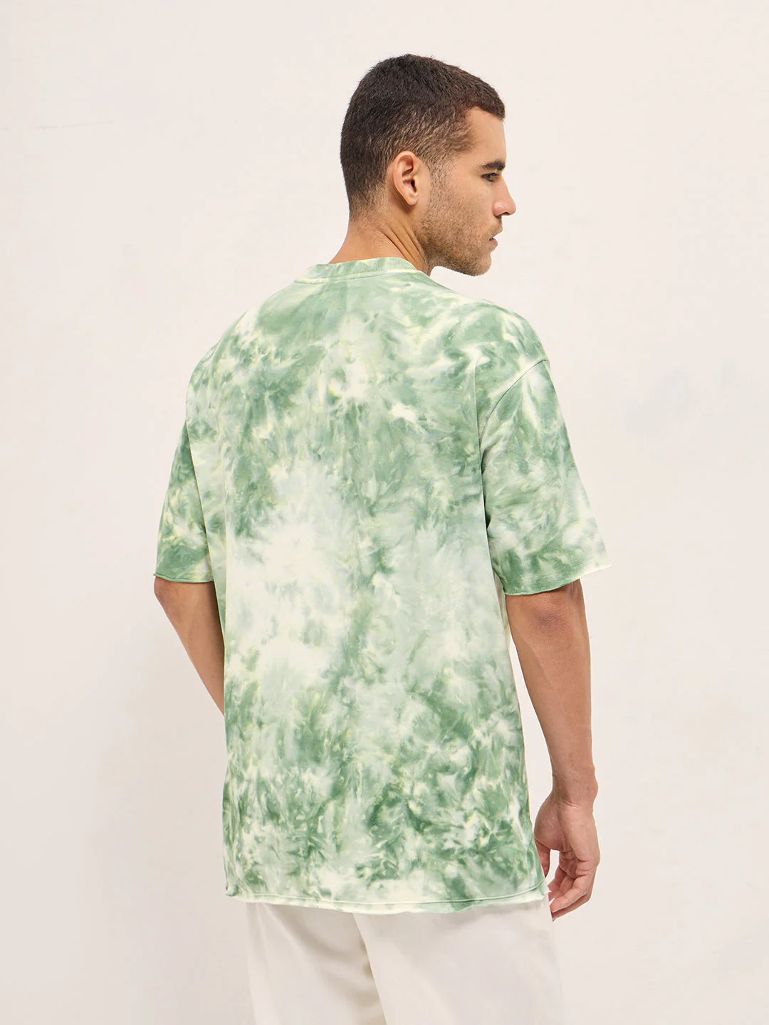 Men Green Tie-Dye Oversize Crew Neck T-shirt - Image 2