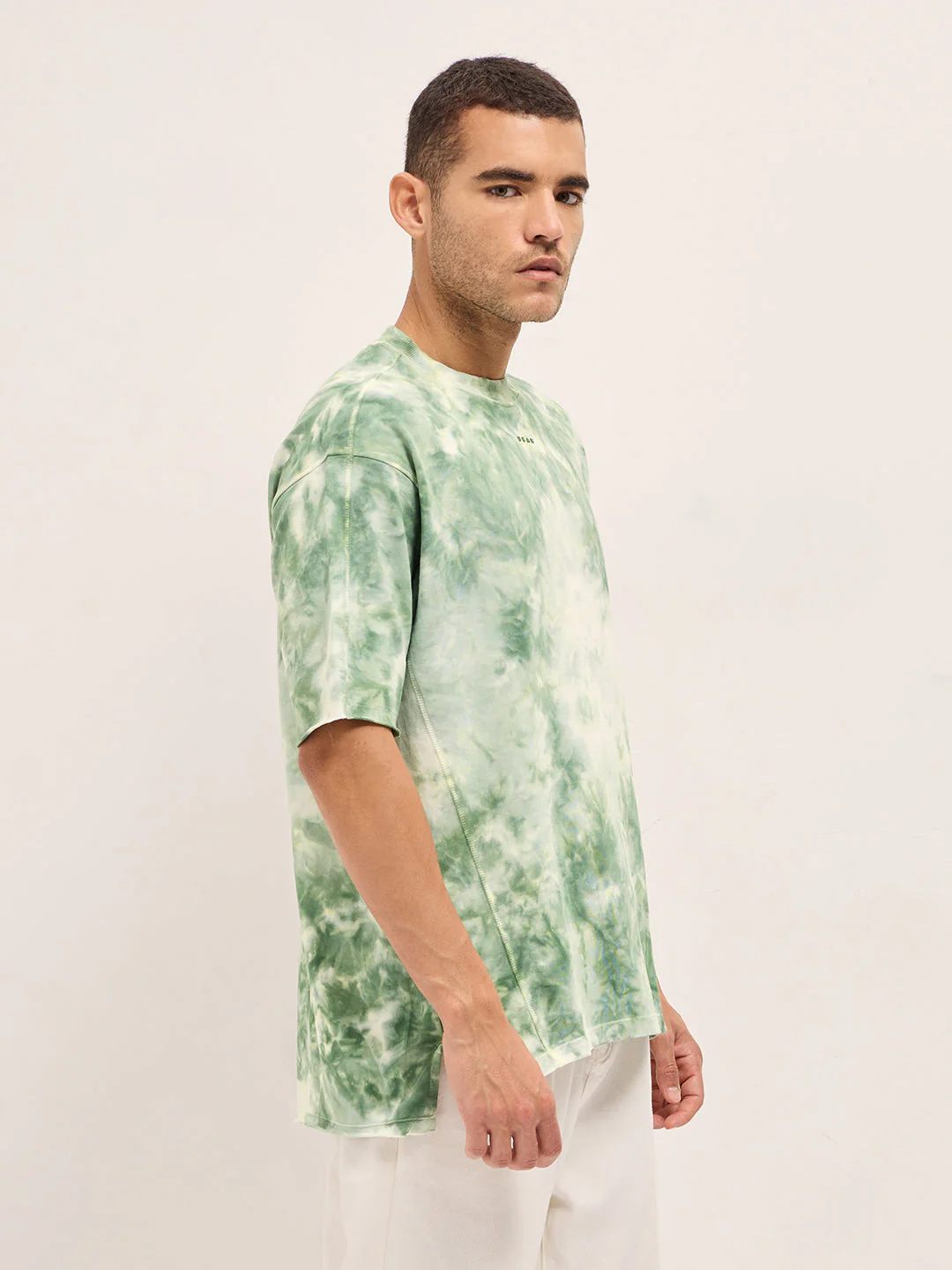 Men Green Tie-Dye Oversize Crew Neck T-shirt - Image 3