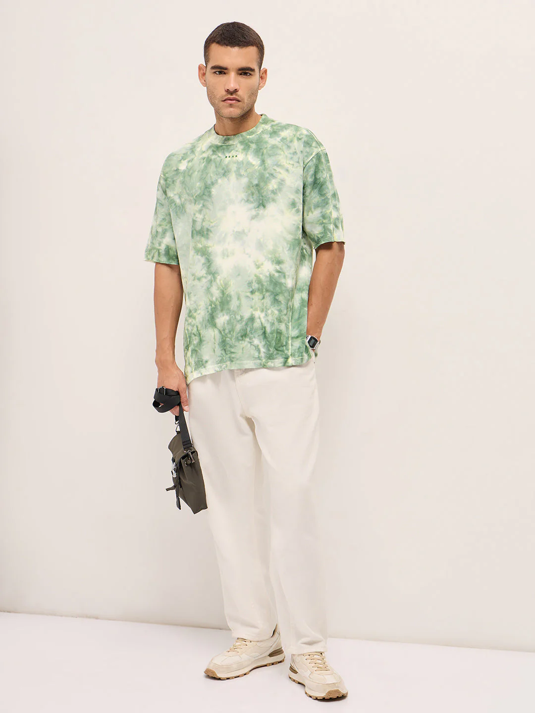 Men Green Tie-Dye Oversize Crew Neck T-shirt - Image 4