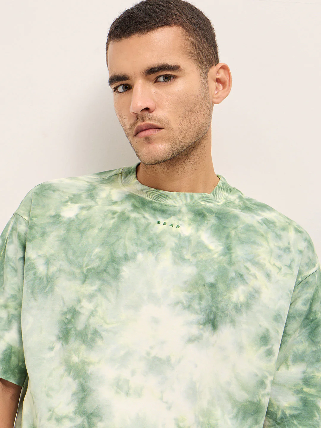 Men Green Tie-Dye Oversize Crew Neck T-shirt - Image 5