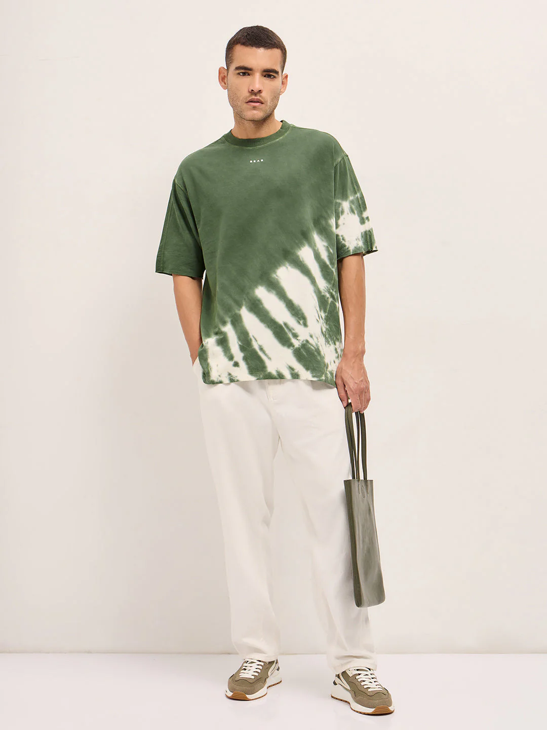 Men Green Tie-Dye Oversized Crew Neck T-shirt - Image 4