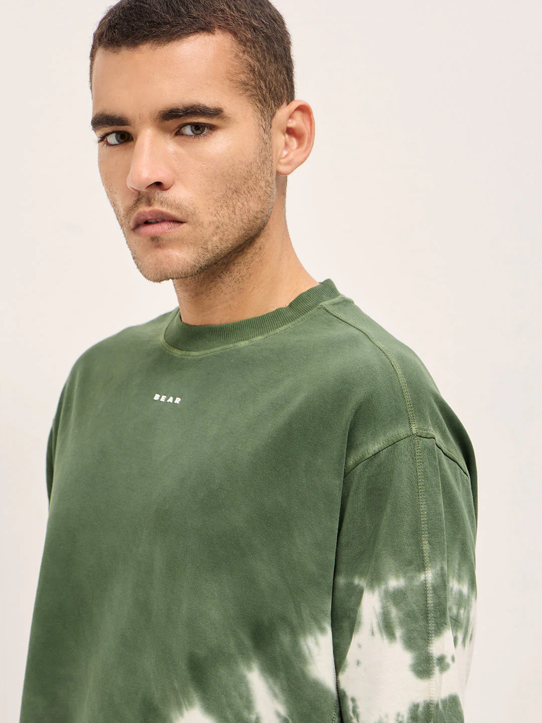 Men Green Tie-Dye Oversized Crew Neck T-shirt - Image 5