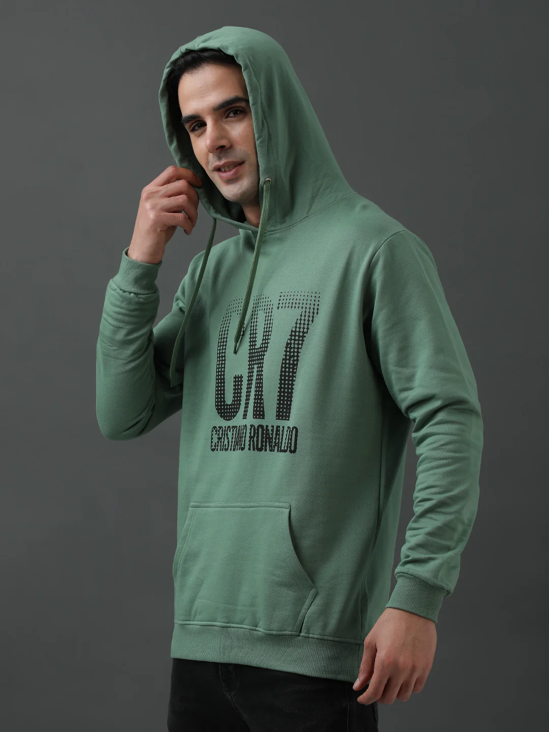 Men Green Printed Hoodie - Image 3