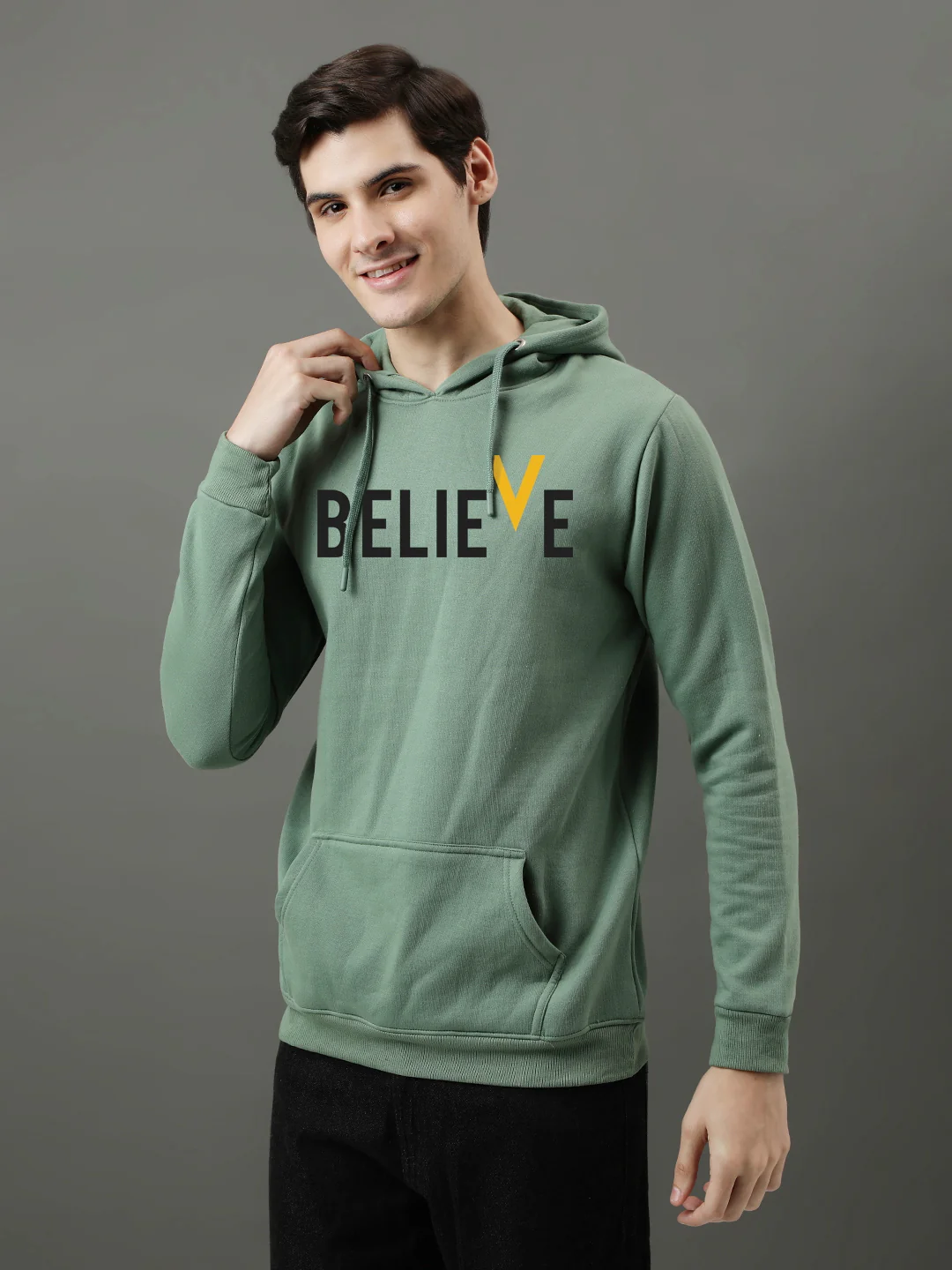 Men Green Printed Hoodie - Image 3