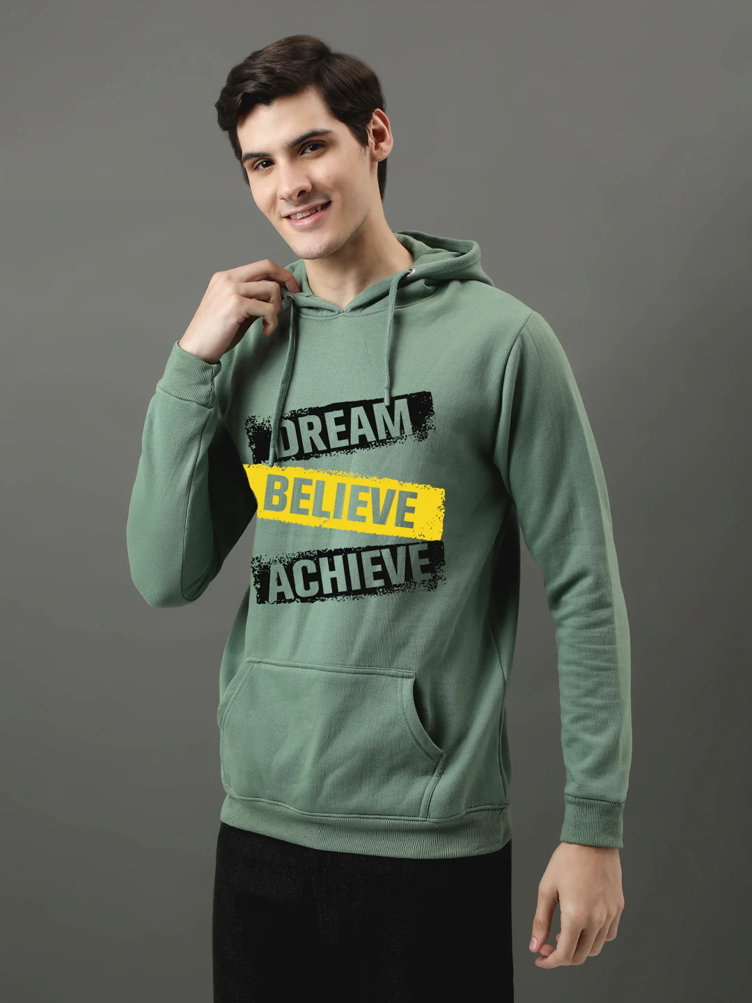 Men Green Printed Hoodie - Image 3