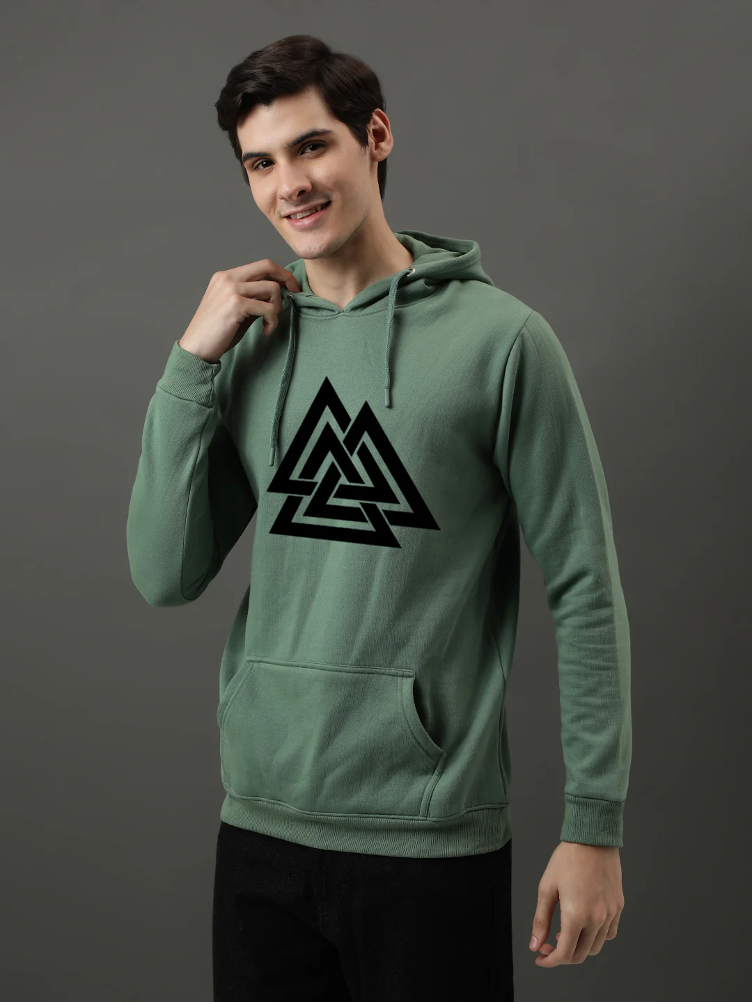 Men Green Printed Hoodie - Image 3